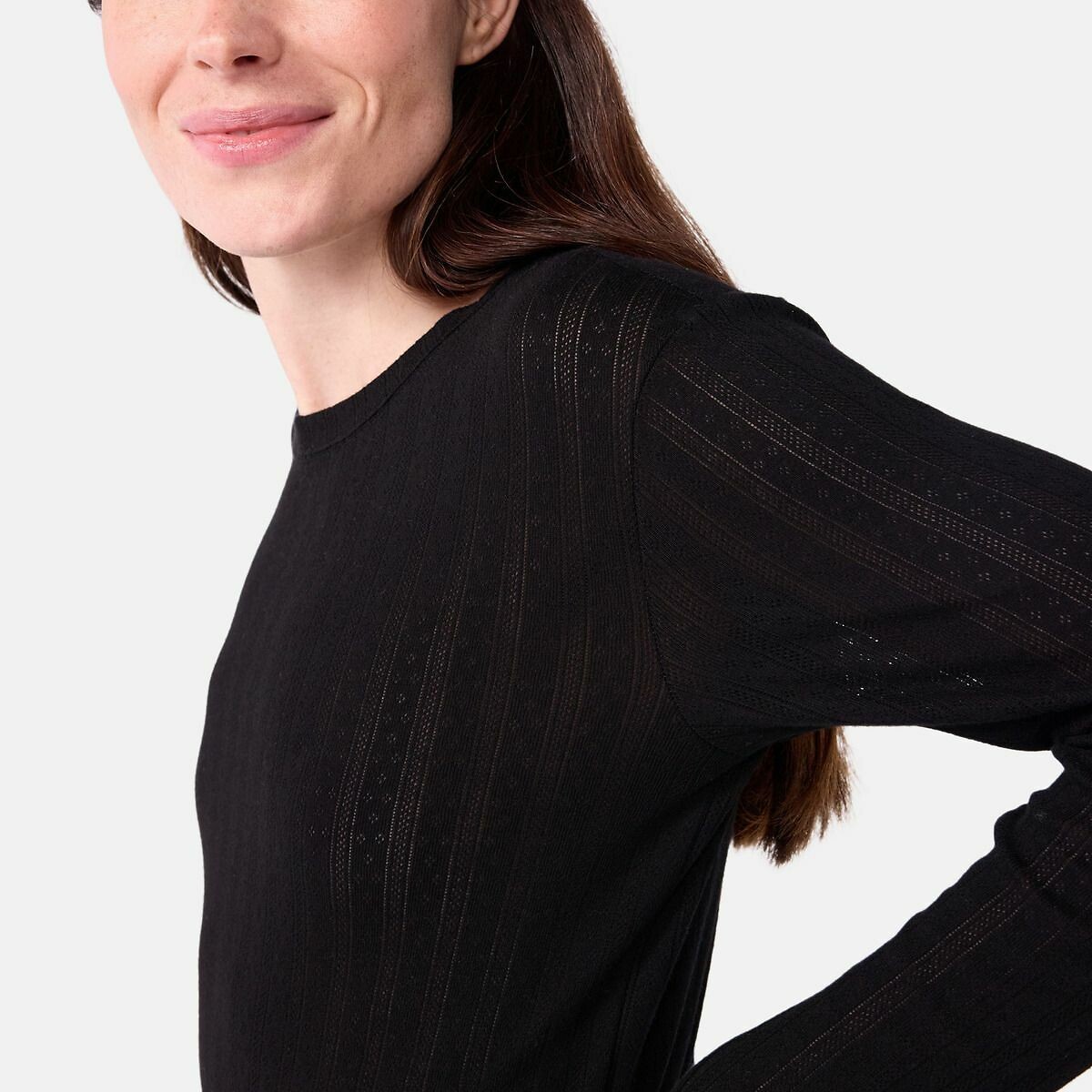 T-shirt femme l'iconique en coton ajouré noir, PETIT BATEAU
