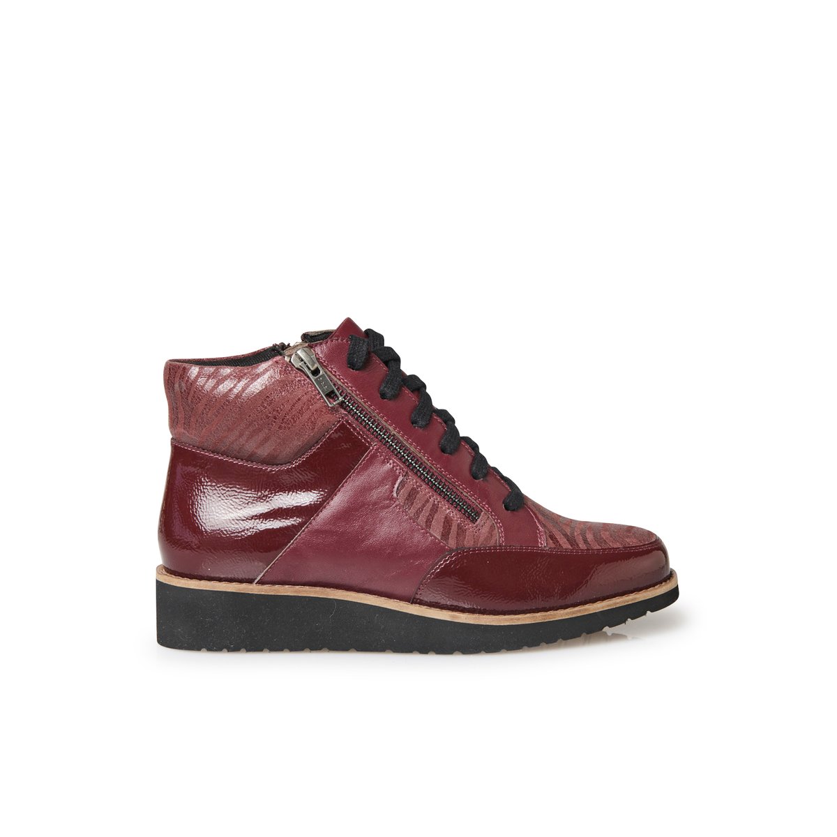 Boots à lacets double zip et lacets bordeaux, PEDICONFORT