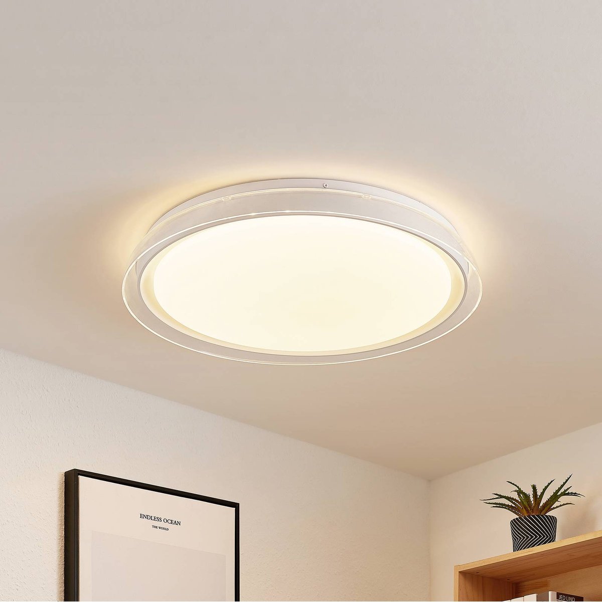 Plafonnier moderneLED, Sleya blanc, LINDBY