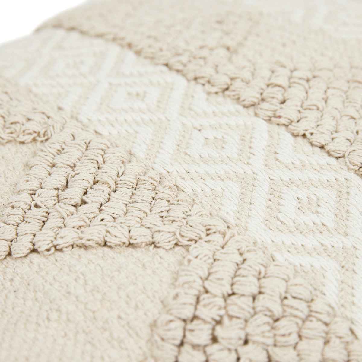 Pouf repose-pieds carré en coton capitonné bohème Oeko-Tex® - CALLI beige naturel, ICON