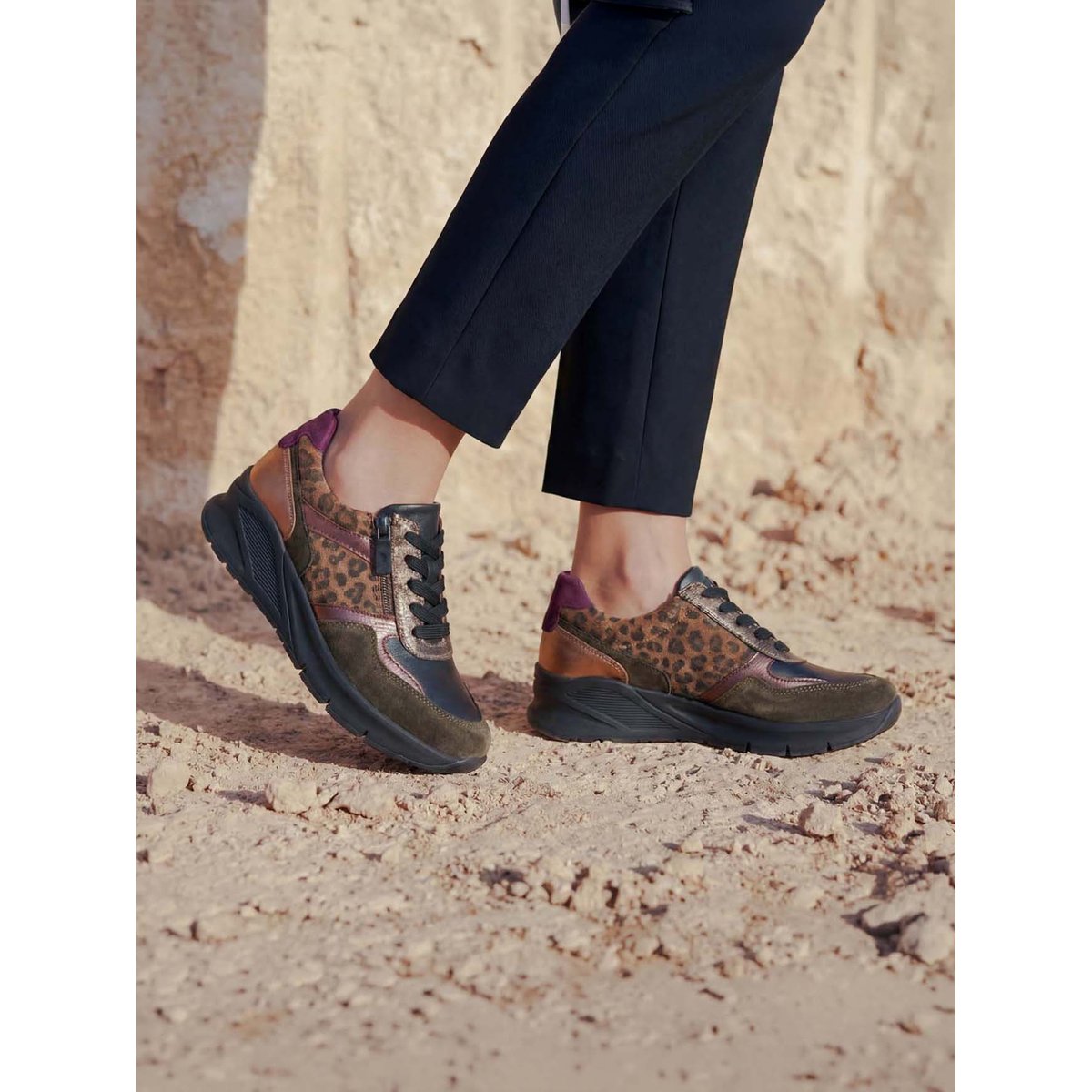 2013965 sneakers à lacets et zip multicolore noir, PEDICONFORT