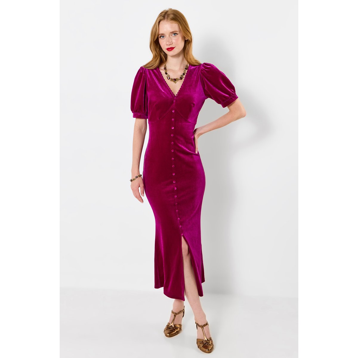 Robe Boutonnée en Velours rose, JOE BROWNS