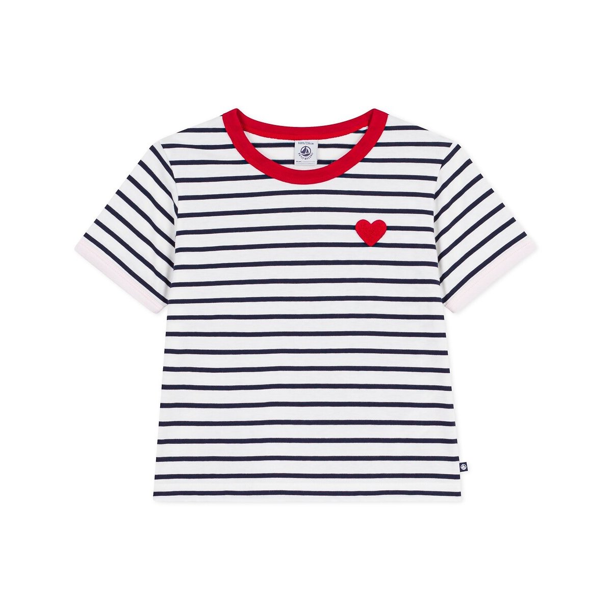 Katoenen T-shirt met korte mouwen en strepen gestreept blauw, PETIT BATEAU