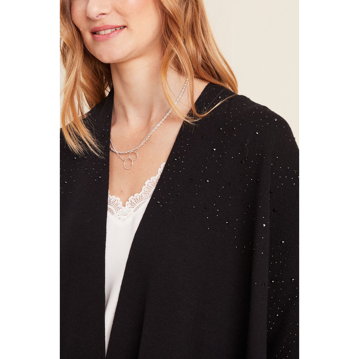 Poncho mi-long avec strass noir, BREAL