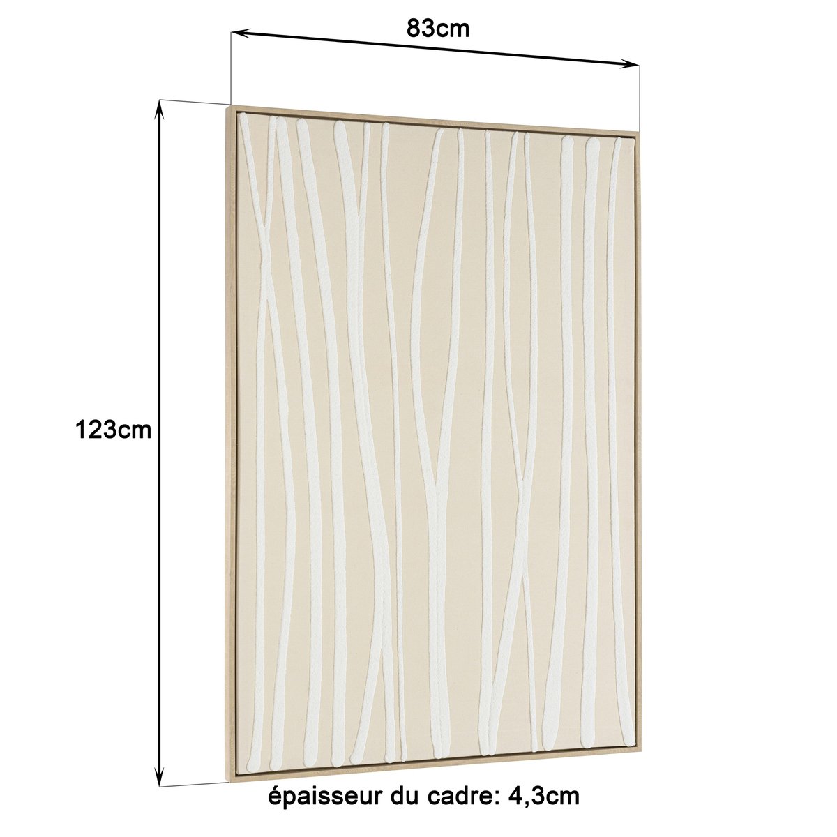 Tableau écru lignes blanches peinture au sable 83 x 123 cm ecru - lignes, PIER IMPORT