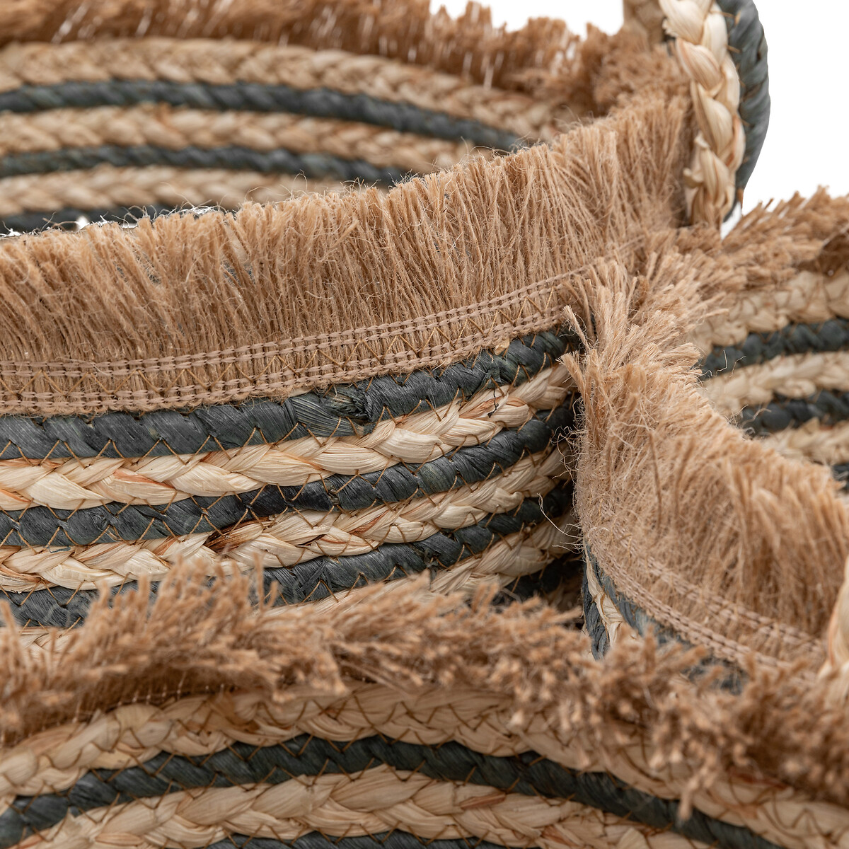 Set of 3 Ink Stripe Fringed Woven Baskets natural, SO'HOME