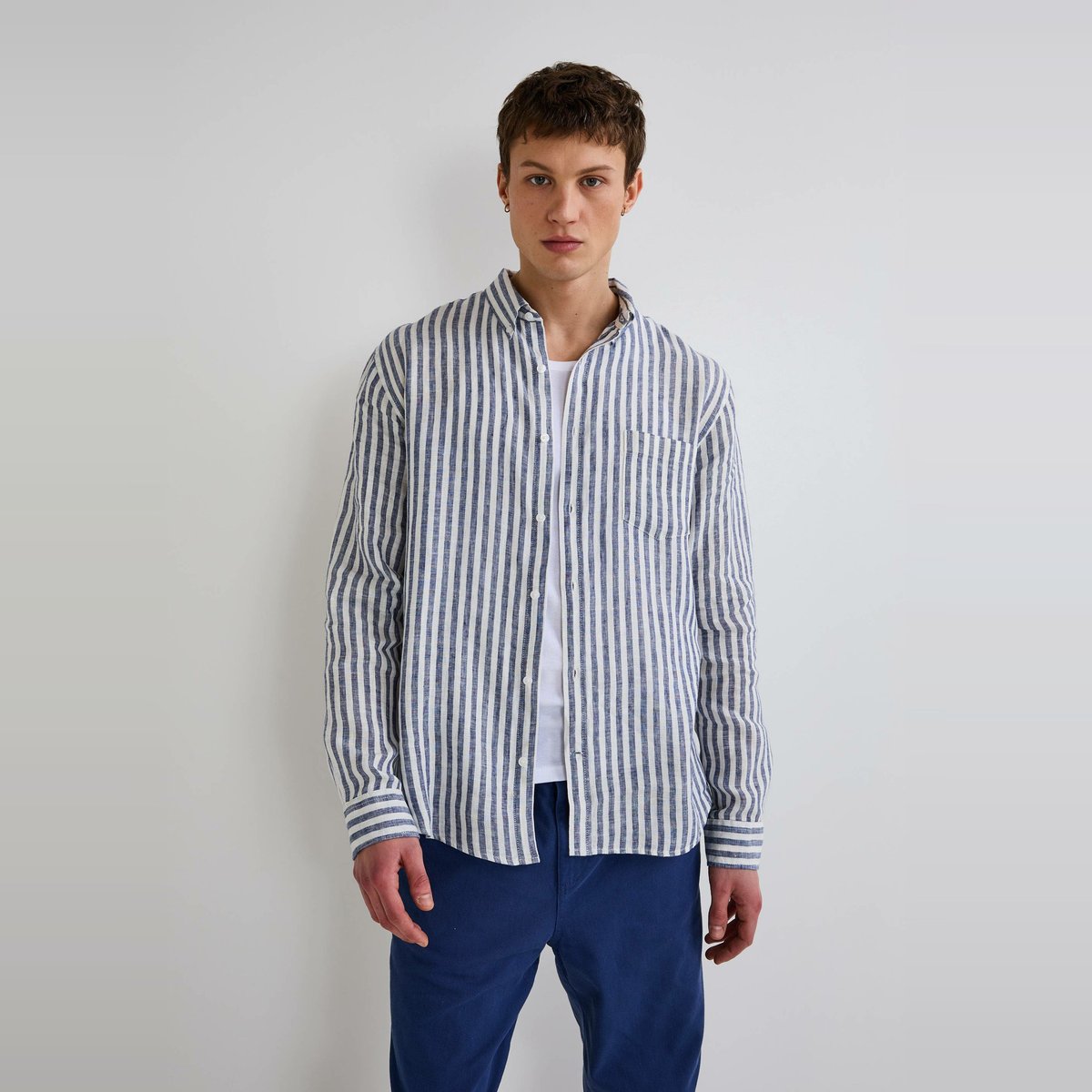 Chemise rayée en lin chine, MONOPRIX