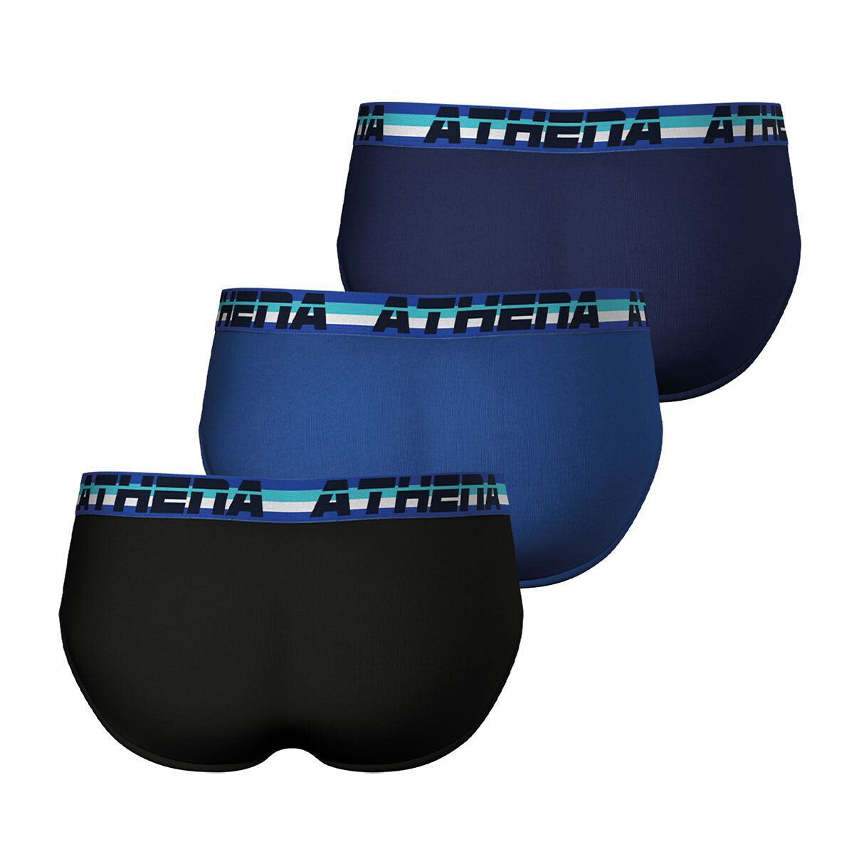 Lot de 3 slips full stretch noir + marine + bleu, ATHENA