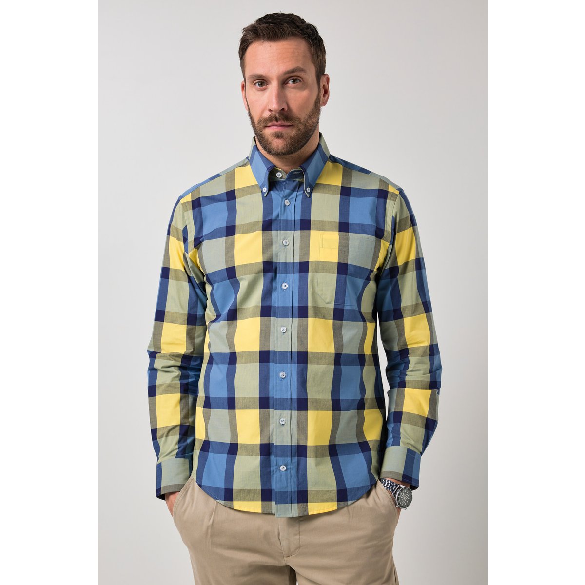 Chemise à carreaux JP 1880 bleu jean, JP1880