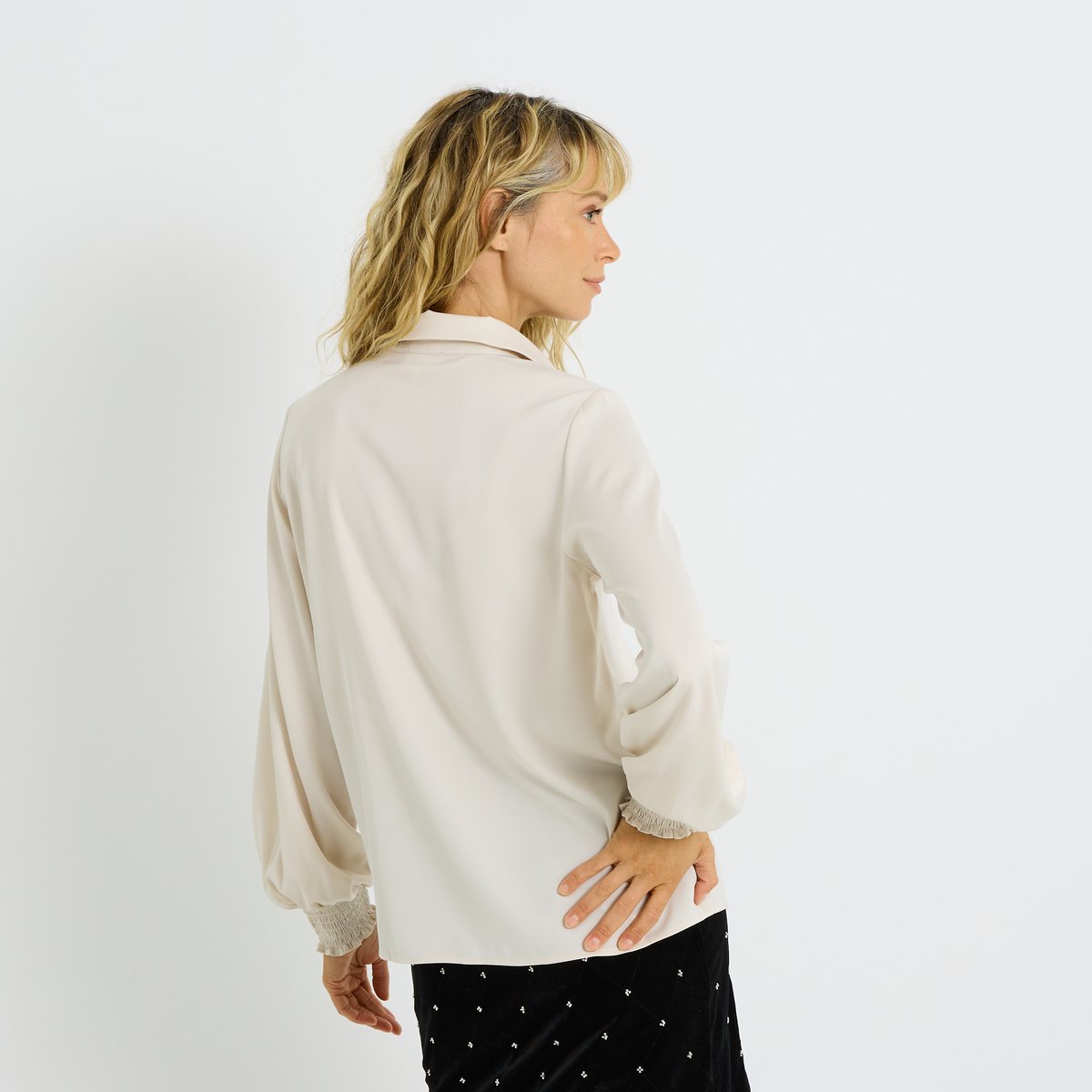Chemise satinée et boutons bijoux blanc cassé ecru, GRAIN DE MALICE
