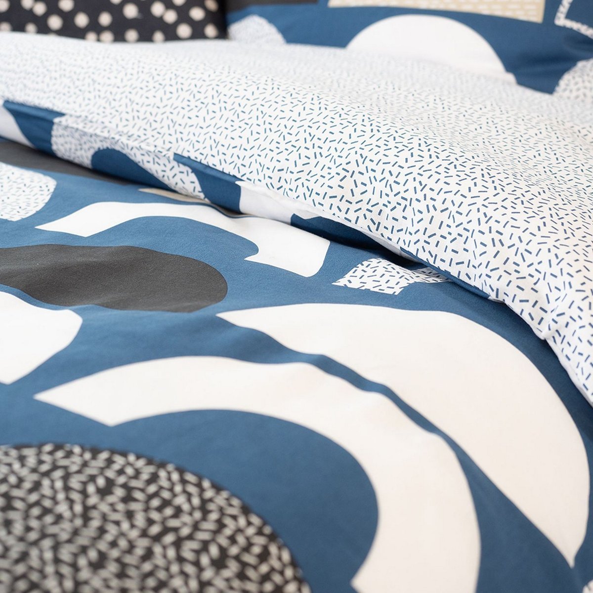 Parure de lit - housse de couette avec taies en coton bleu, EDEN
