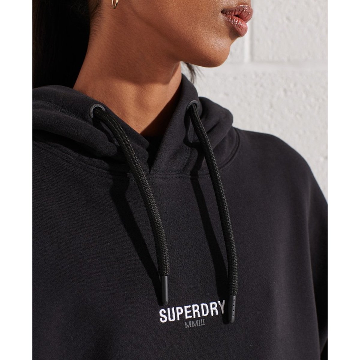 Sweat à capuche oversize à micro logo noir, SUPERDRY