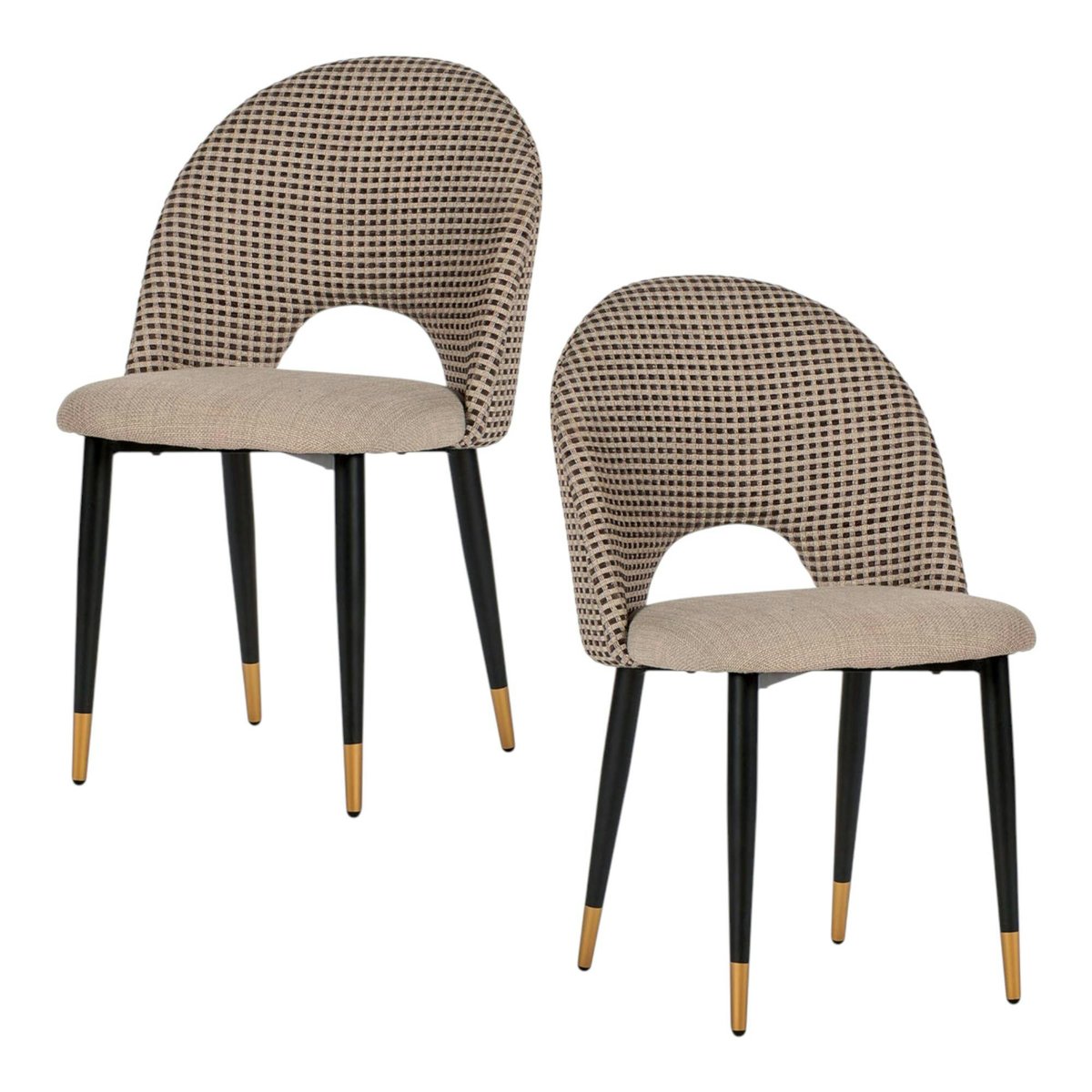 Chaise salle à manger tissu quadrillé taupe (lot de 2) MALMOE taupe, PIER IMPORT