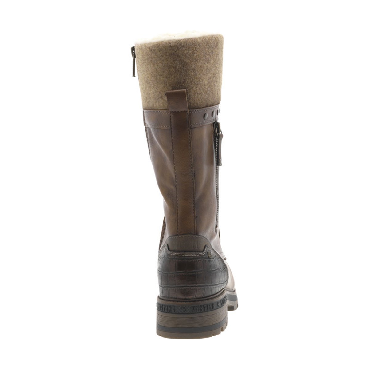 Bottes cognac à talon décroché bas avec un zip et des lacets ronds cognac, MUSTANG