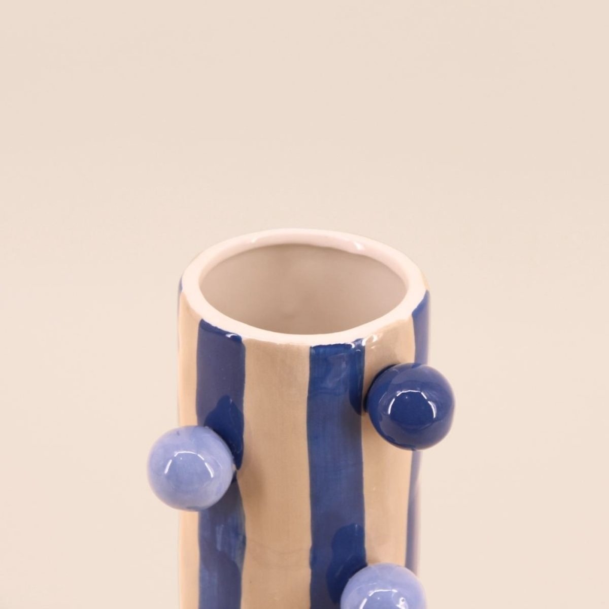 Vase rayé avec perles, H25cm bleu, KERSTEN