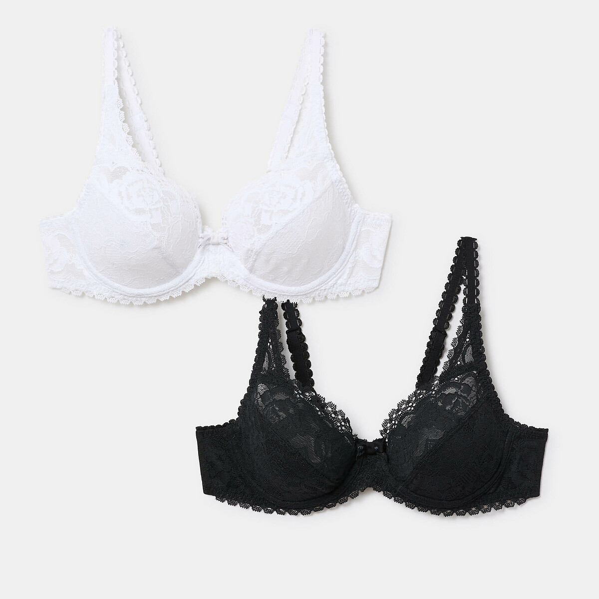Lot de 2 soutiens-gorges emboitant Flower Elegance blanc + noir, PLAYTEX