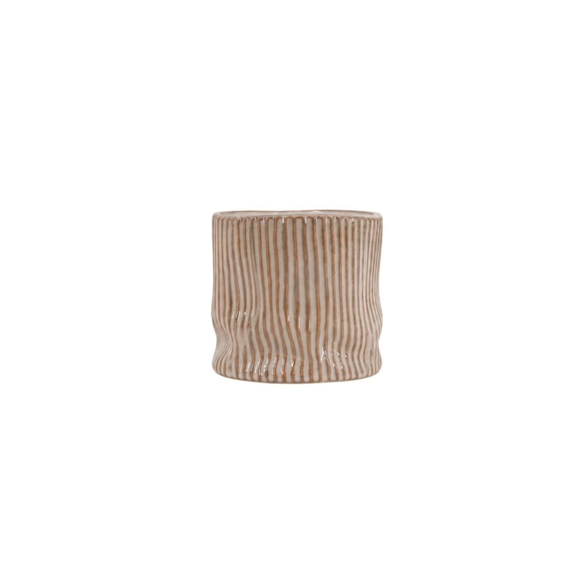 Cache-pot en céramique striée 13cm marron, ORNAMI
