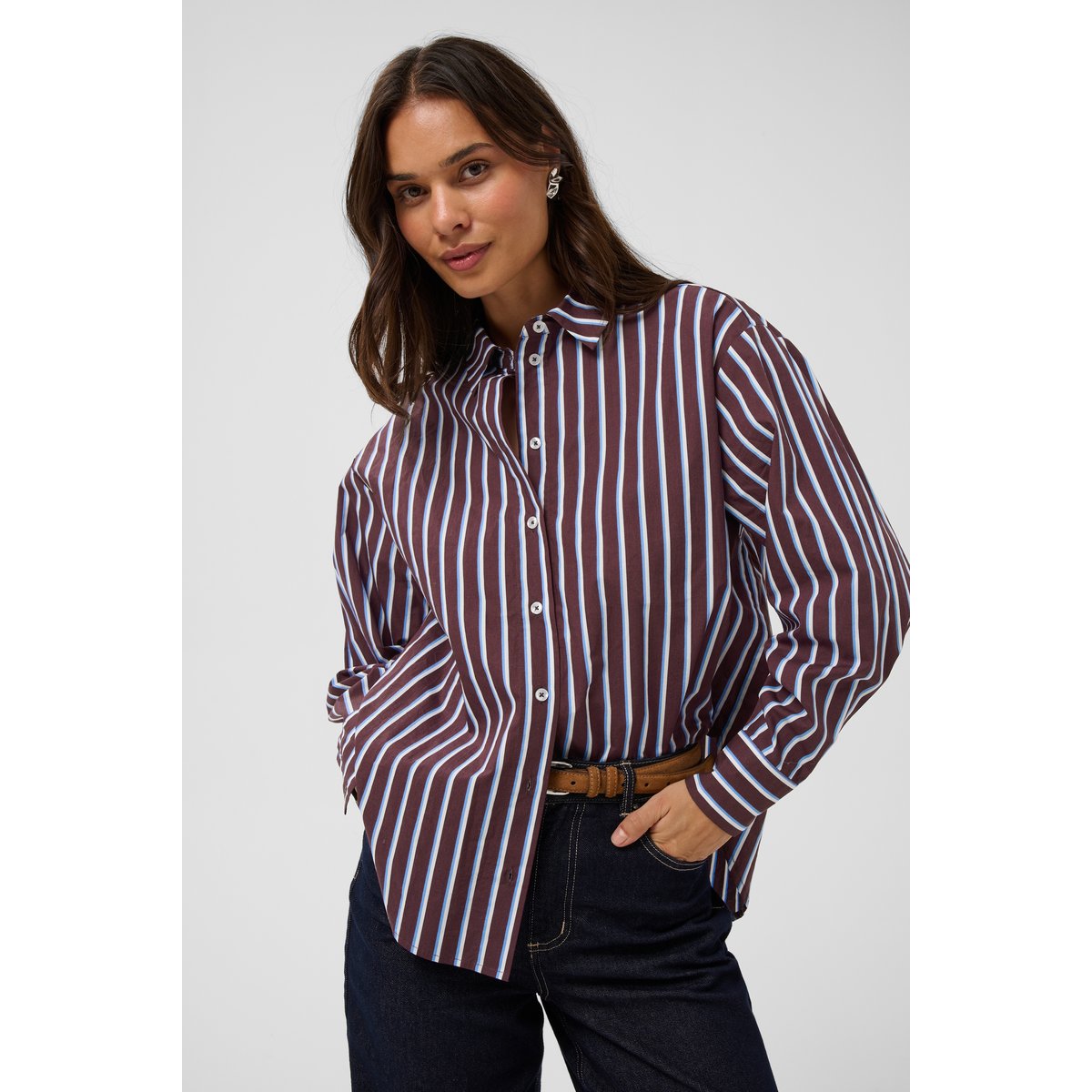 Chemise à manches longues marron fudge/chalk/provance, KAFFE