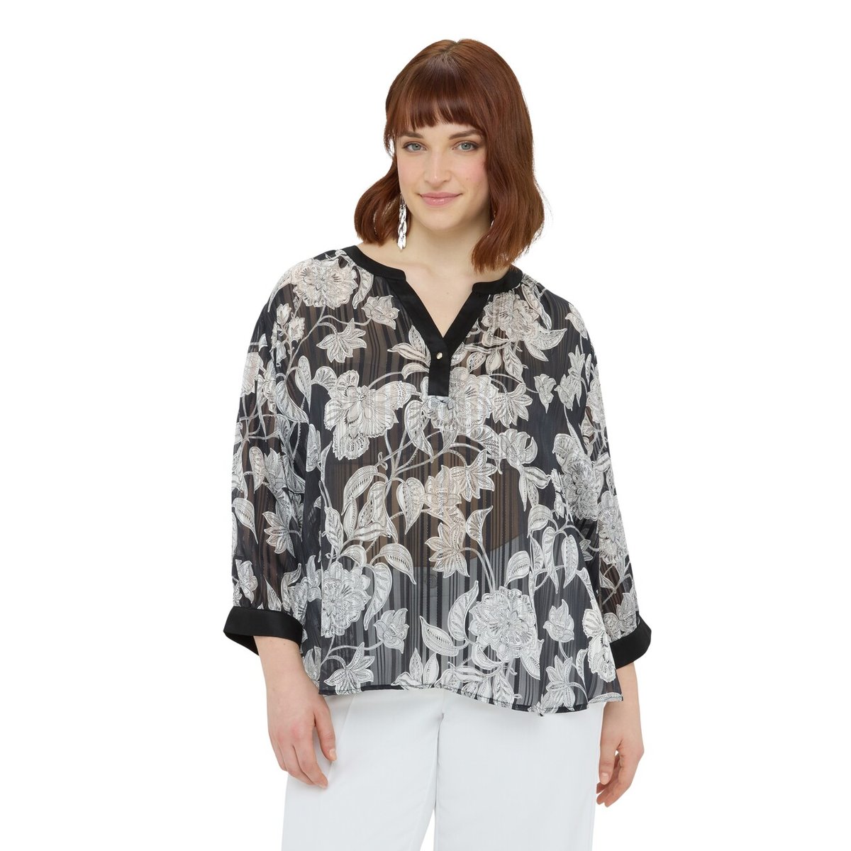 Blouse à imprimé fleuri noir, FIORELLA RUBINO