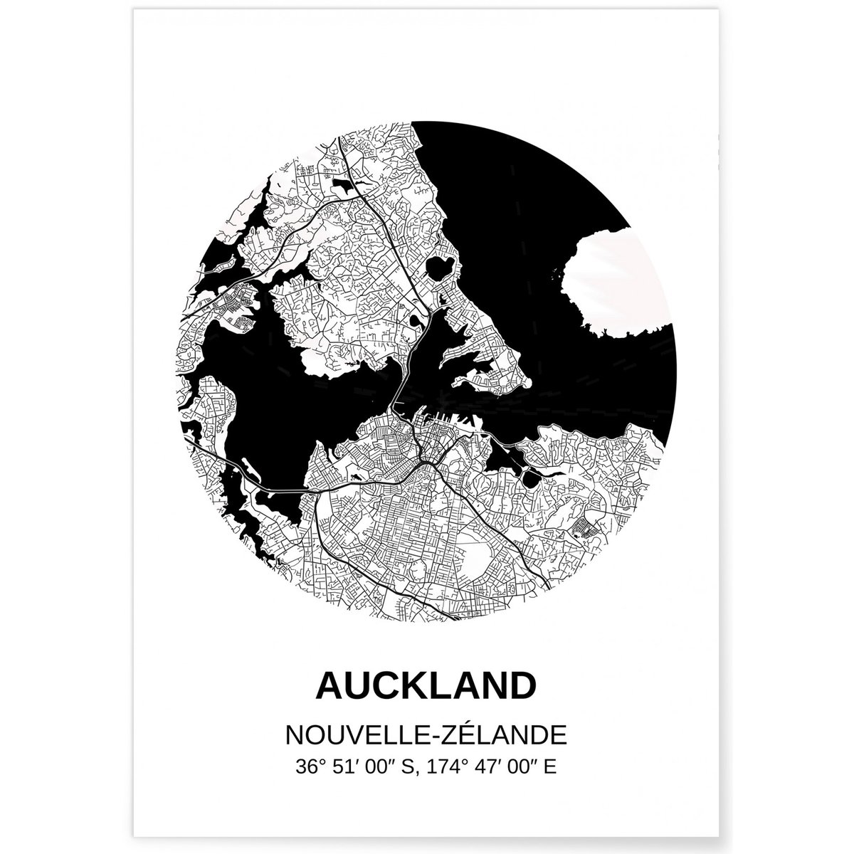 Affiche Carte Auckland blanc, L'AFFICHERIE