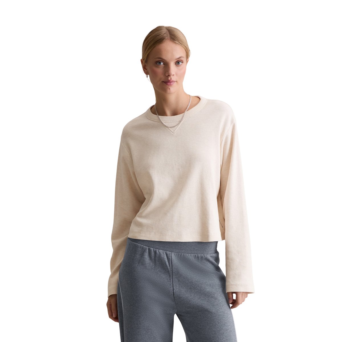T-shirt long relaxed en jersey lourd blanc naturel, MARC O’POLO DENIM