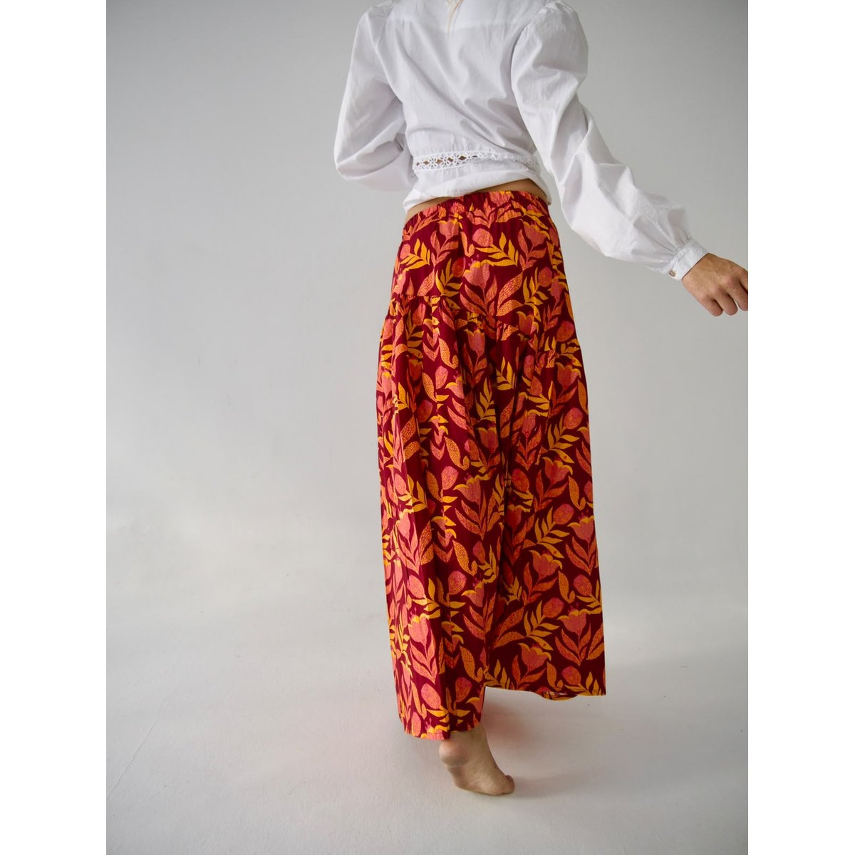 Jupe longue fleurie volant BETH bordeaux / orange, MINDTRAVELER