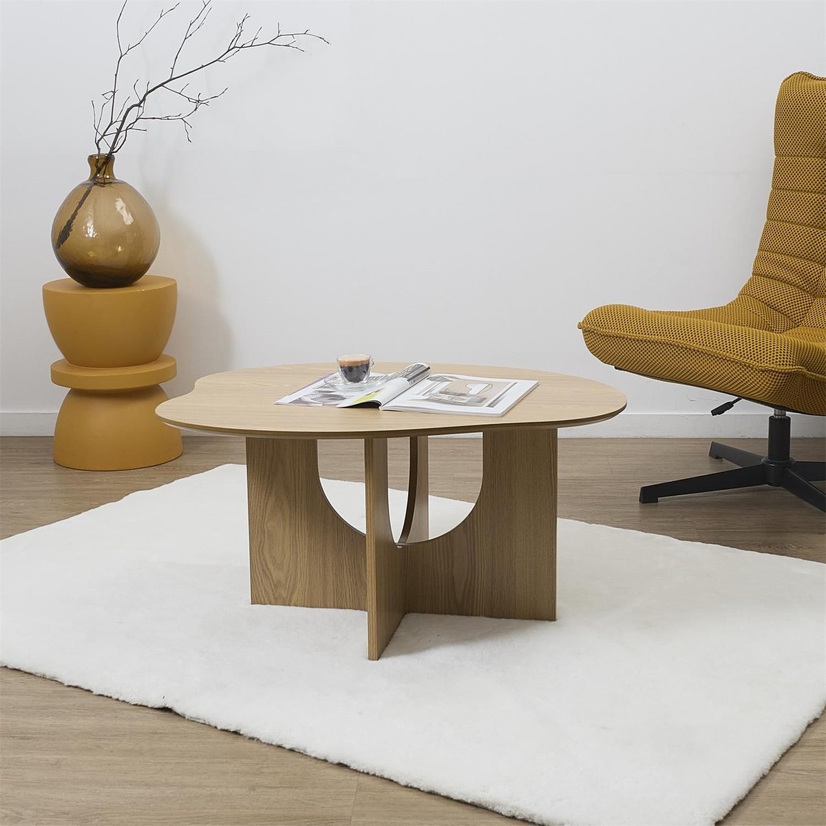 Table basse asymétrique effet bois CALYPSO beige, THE HOME DECO FACTORY