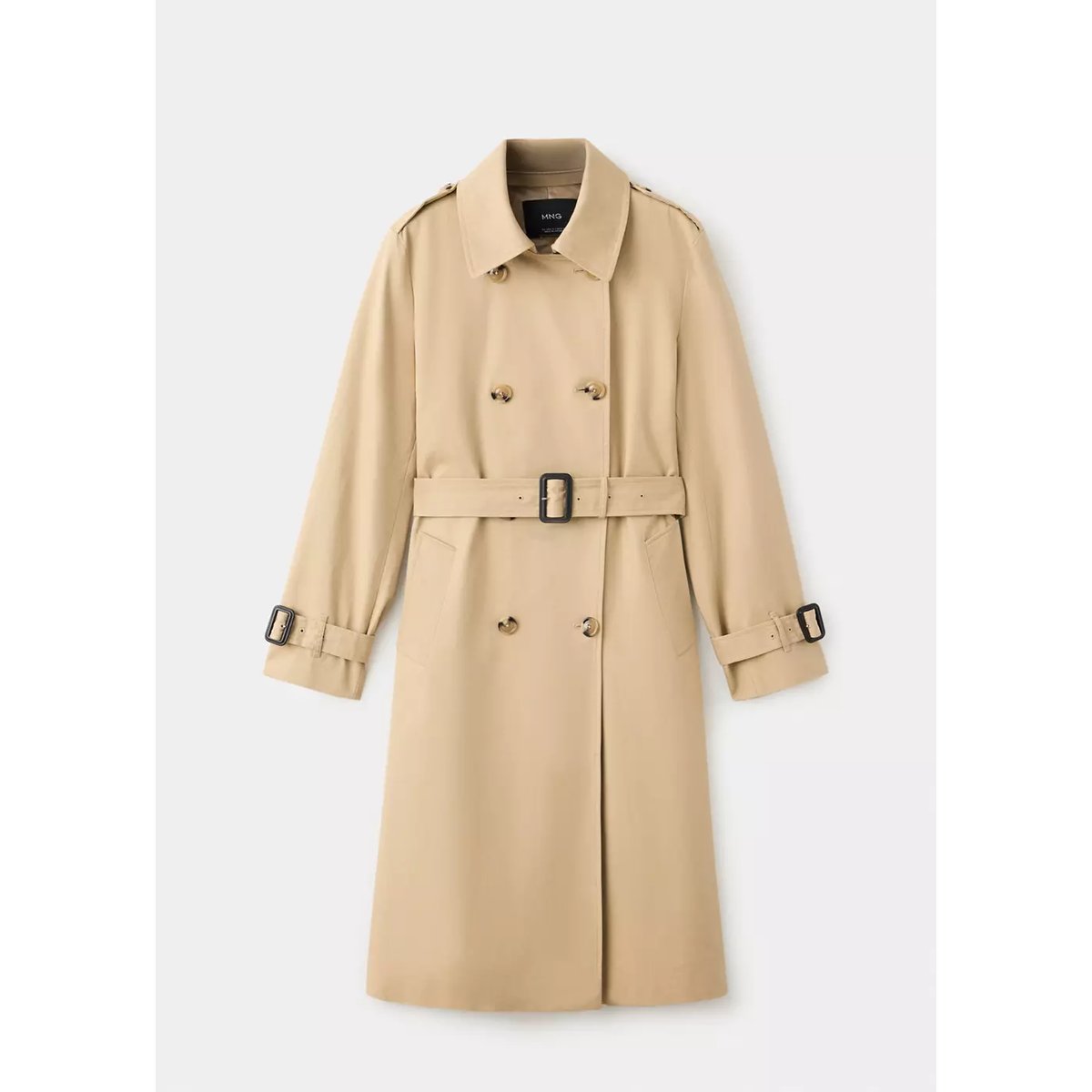 Trench long ceinture beige, MANGO