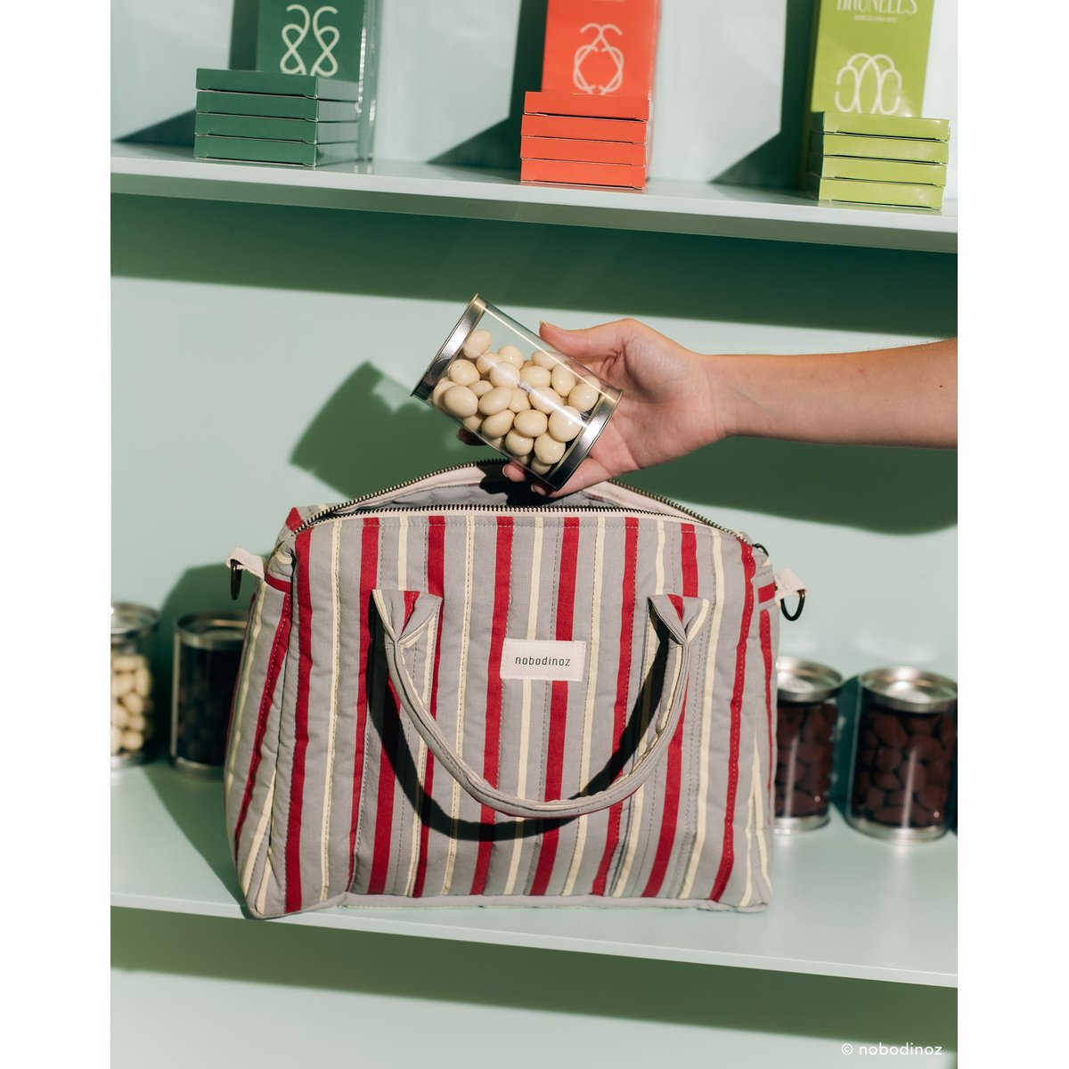 Organisateur de pousette & mini sac STORIES Édition limitée rayures rouges et bleues, NOBODINOZ