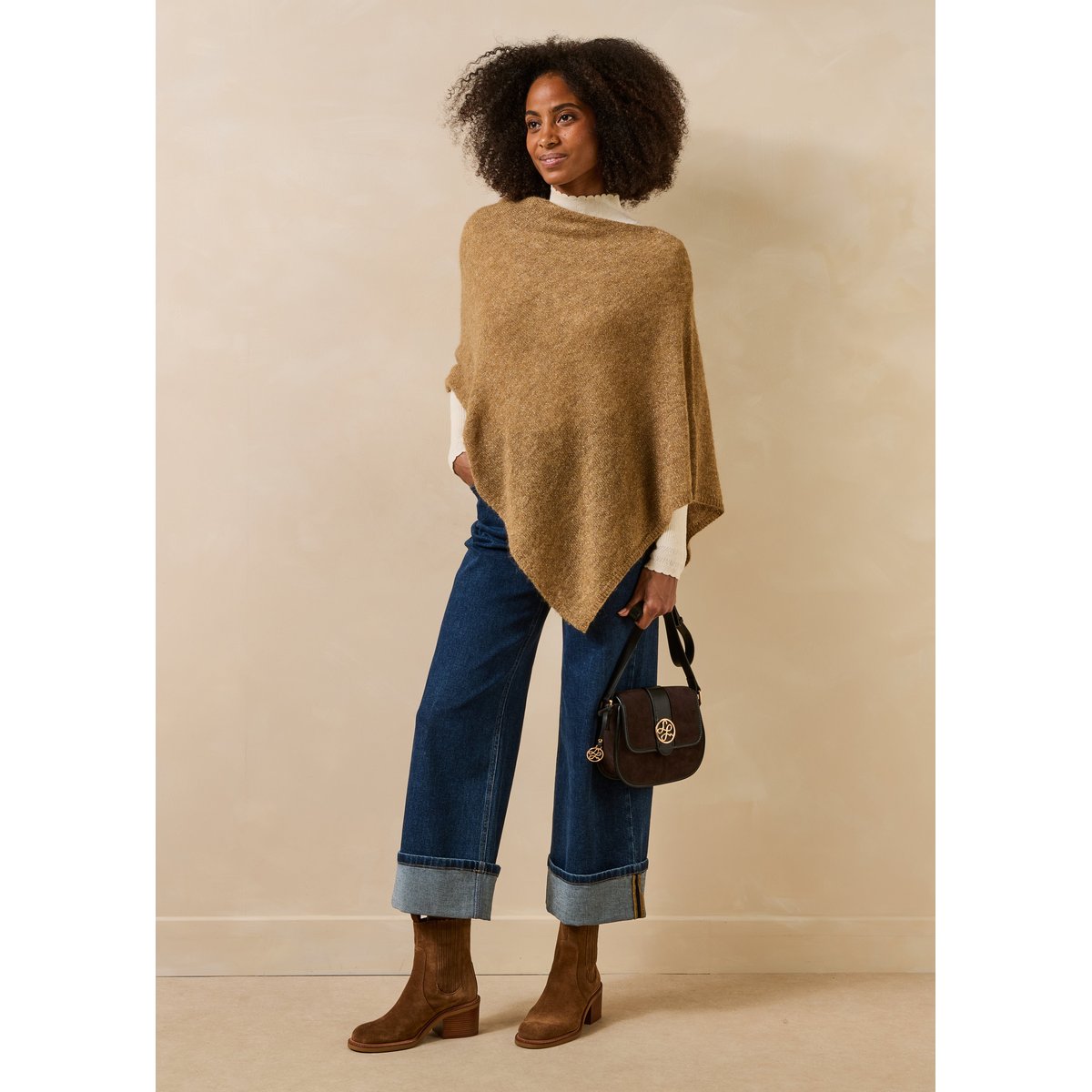 Pull cape en maille irisée chanvre, LA FEE MARABOUTEE