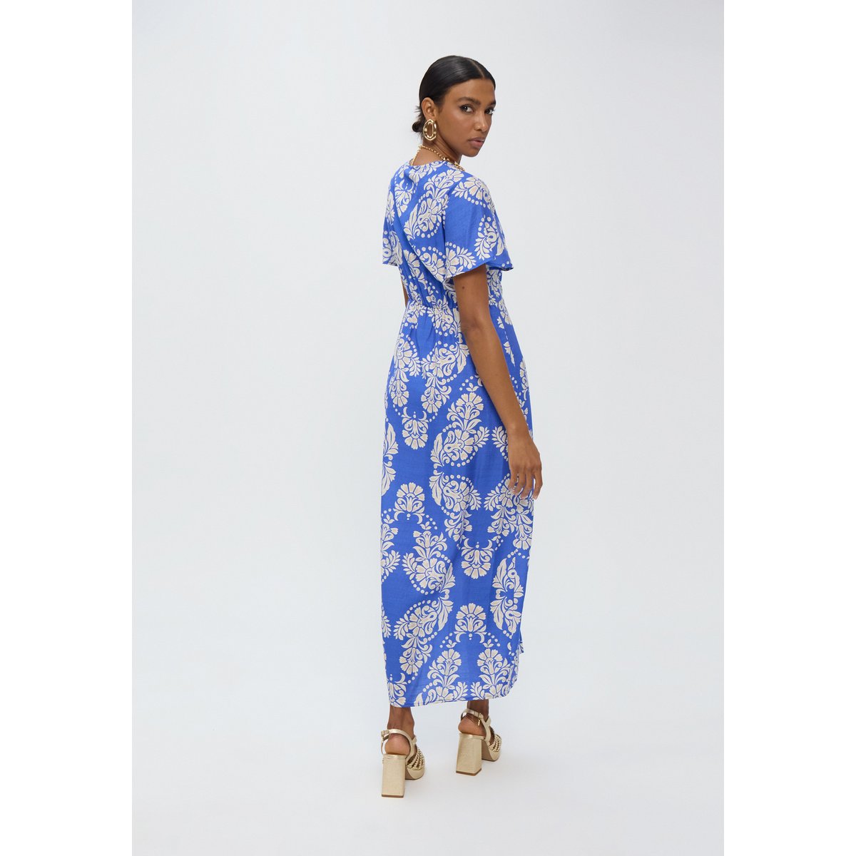 Robe longue imprimé paisley col en V ciel, LOLA CASADEMUNT
