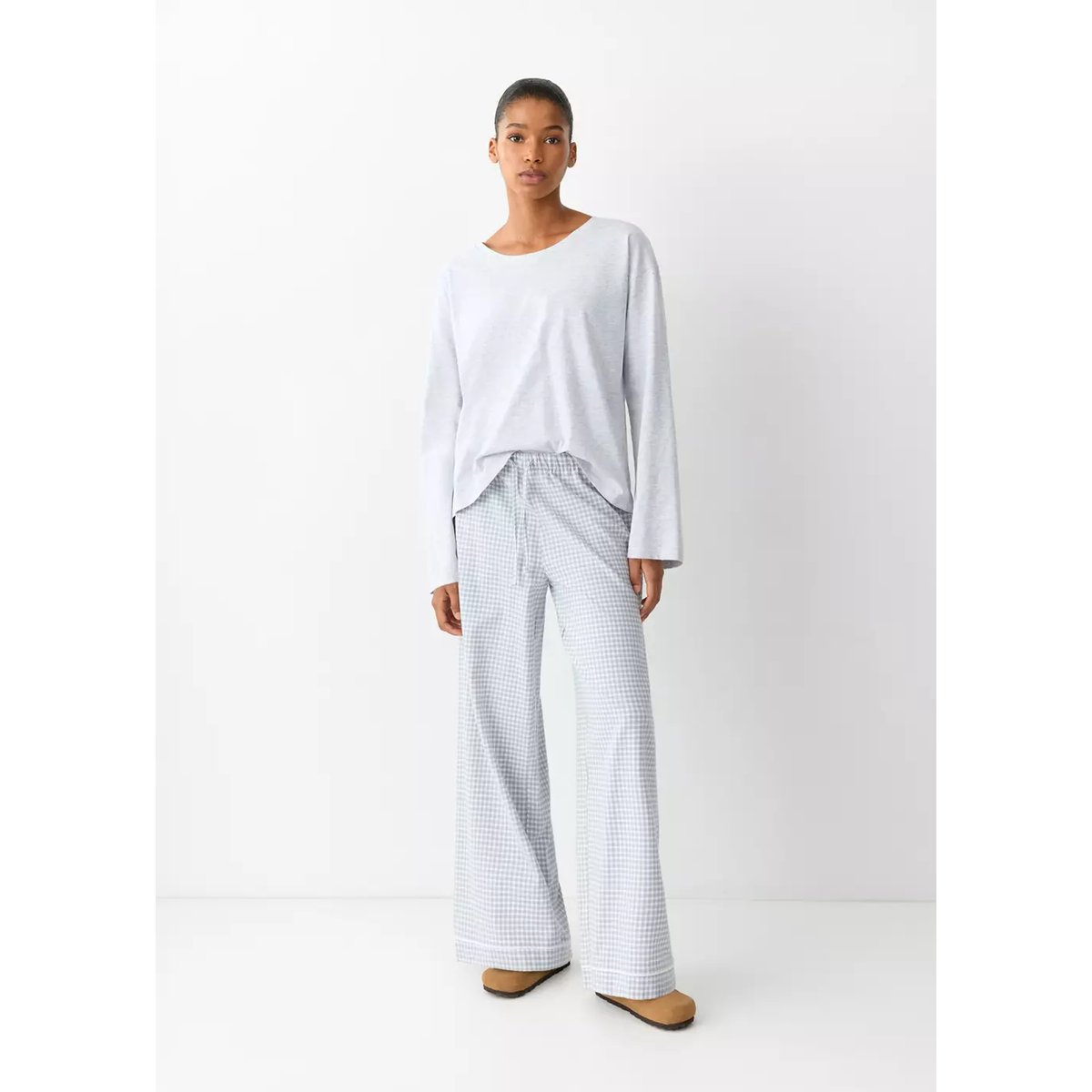 Pyjama à carreaux vichy gris chiné clair, MANGO TEEN