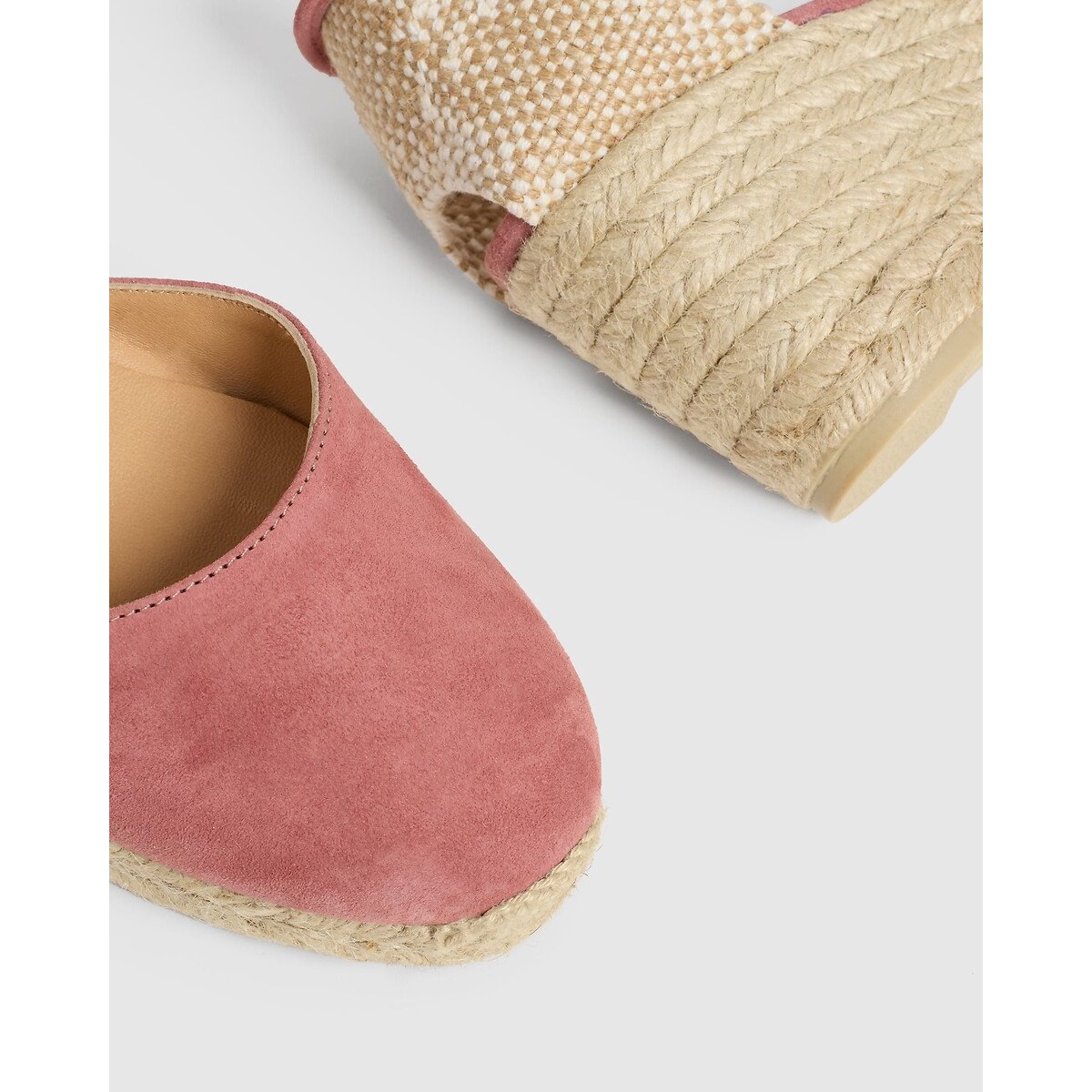 Espadrillas con zeppa in pelle scamosciata, Carina marrone rosato, CASTANER