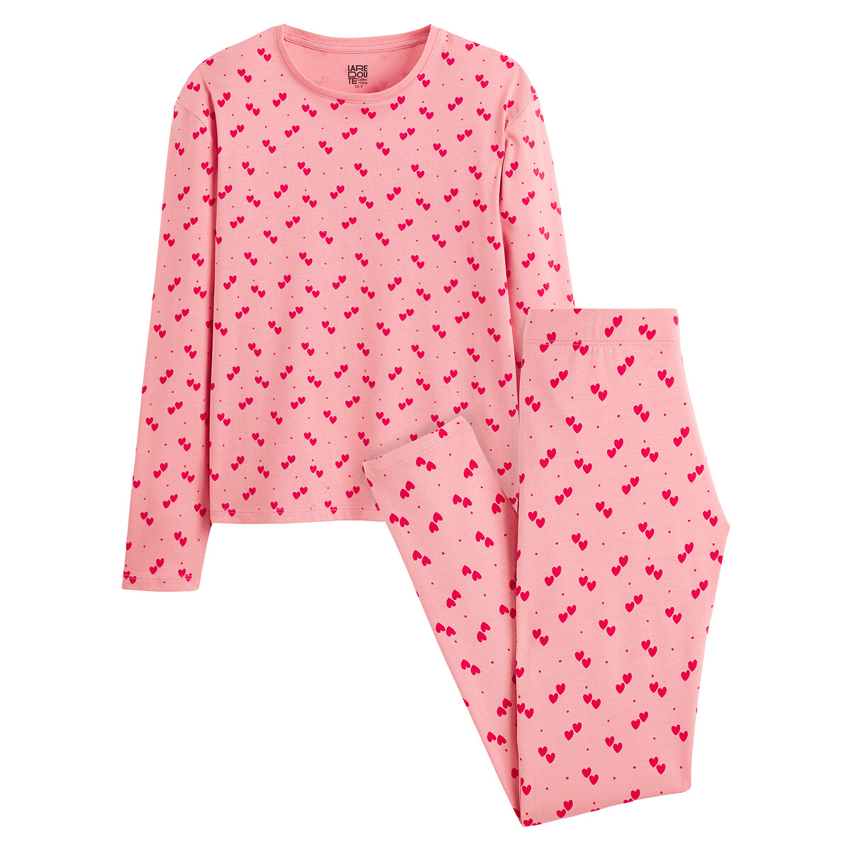 Pyjama imprimé coeurs en jersey rose, LA REDOUTE COLLECTIONS