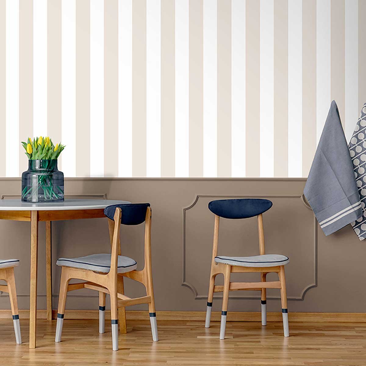 Papier peint rayures larges beige sable blanc rose, HEXOA