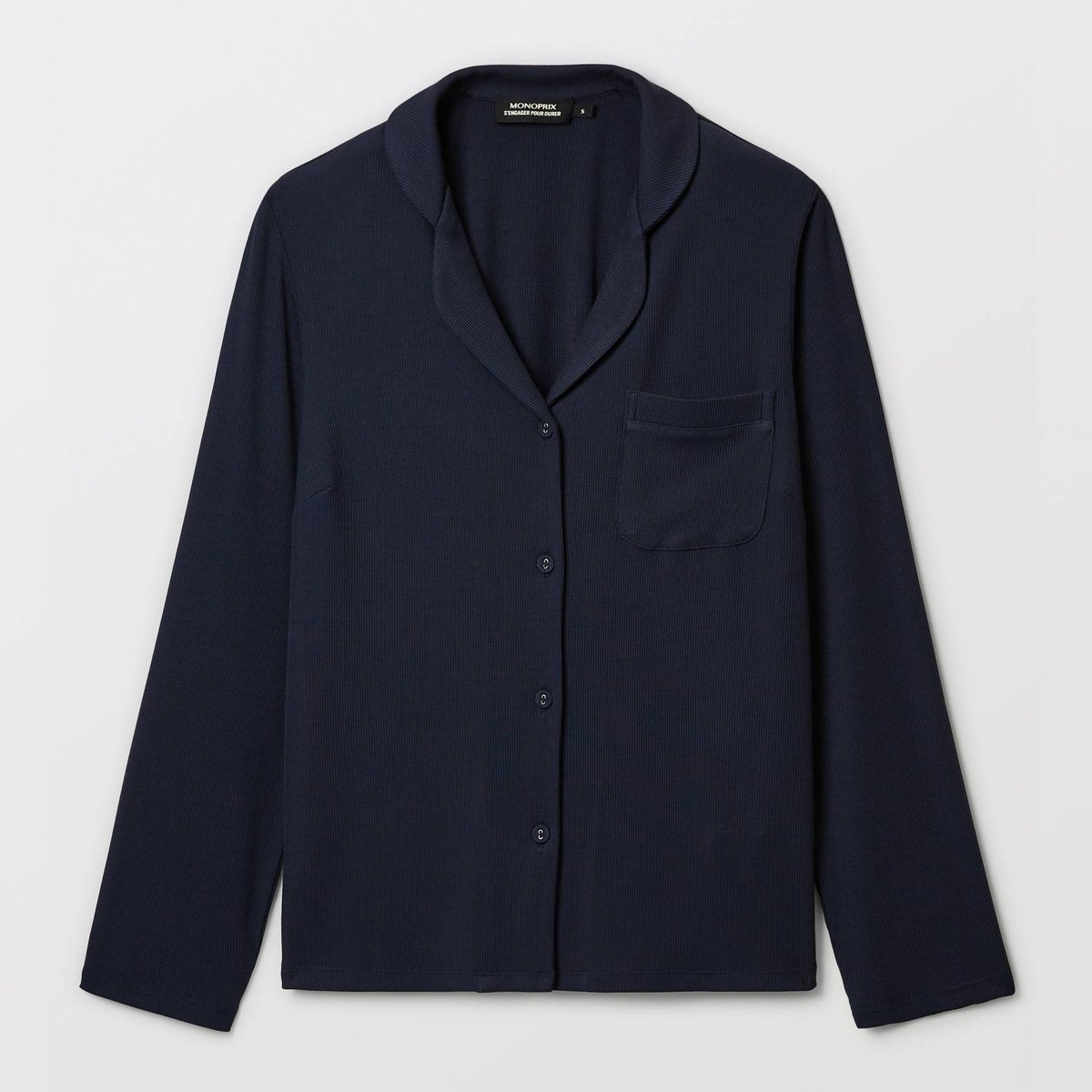 Chemise de pyjama en modal côtelé marine, MONOPRIX