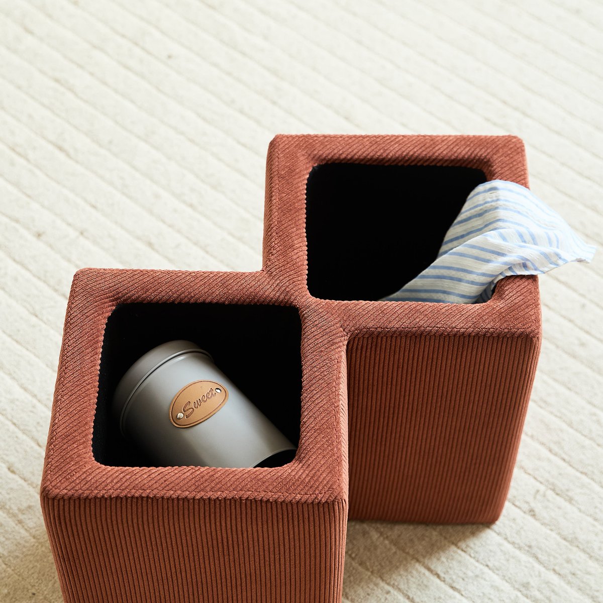 Pouf de salon, velours côtelé, DIPOLOG terracotta, NORDLYS