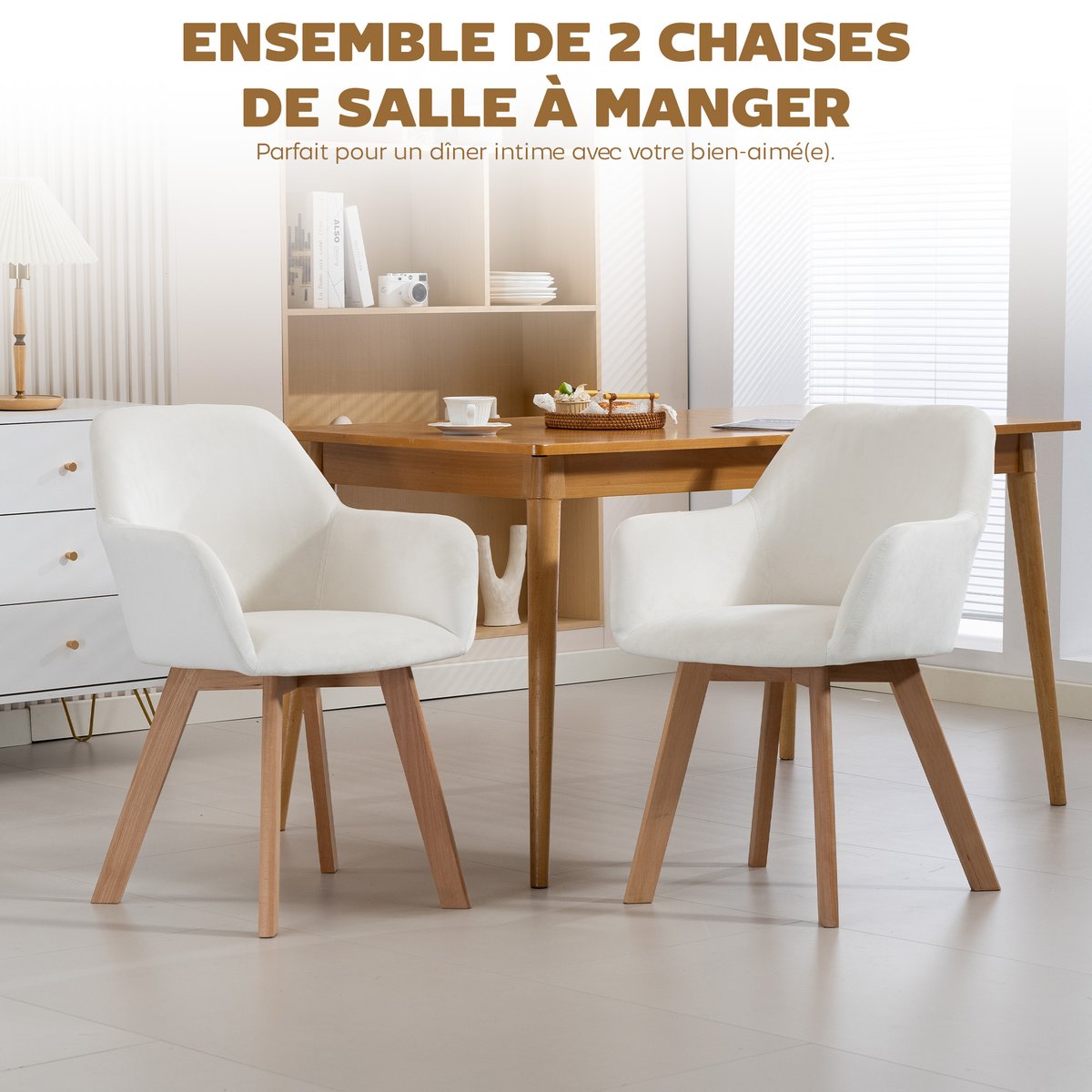 Chaise de salle à manger Tissu polyester crème, HOMCOM