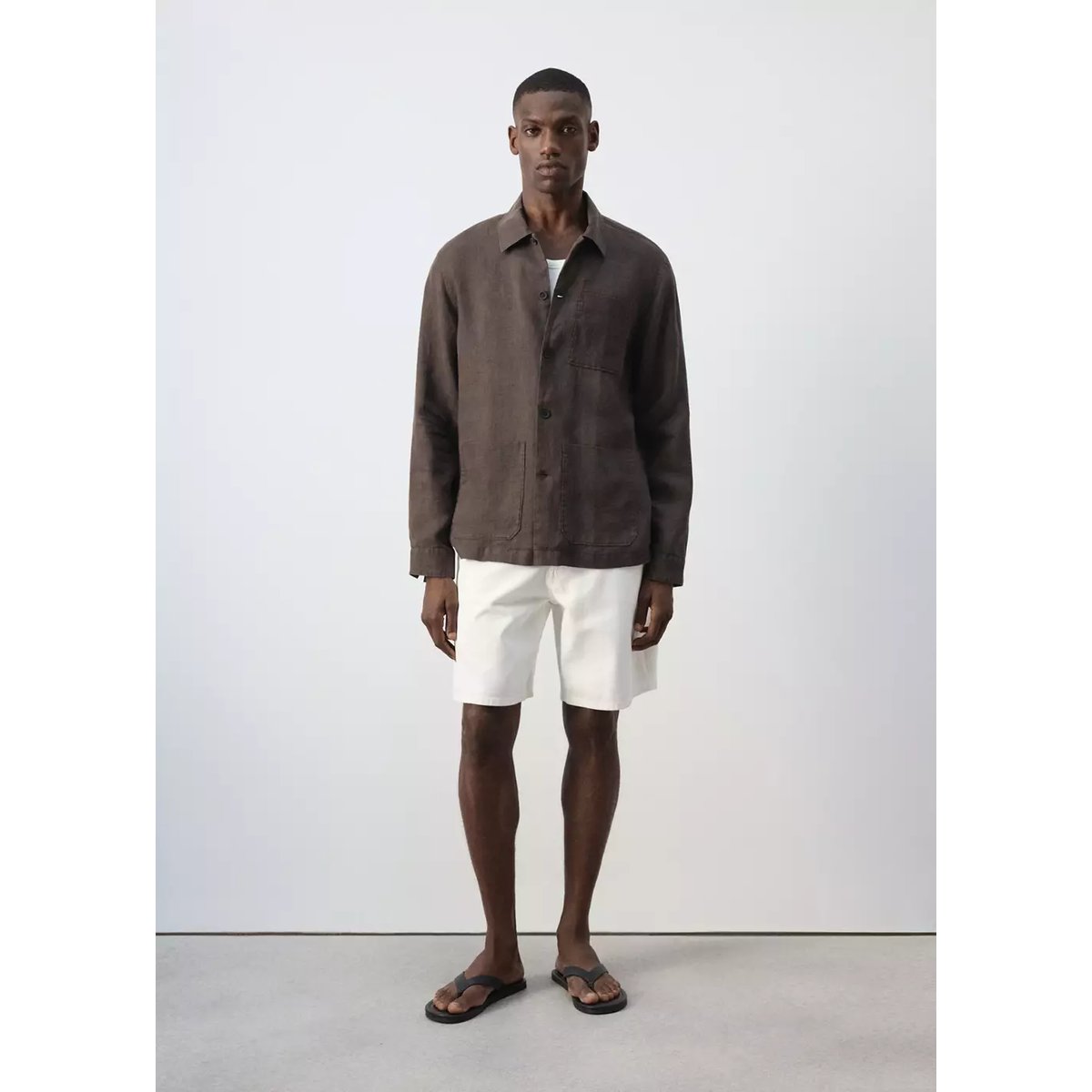 Chemise regular fit 100 % lin avec poches marron, MANGO MAN