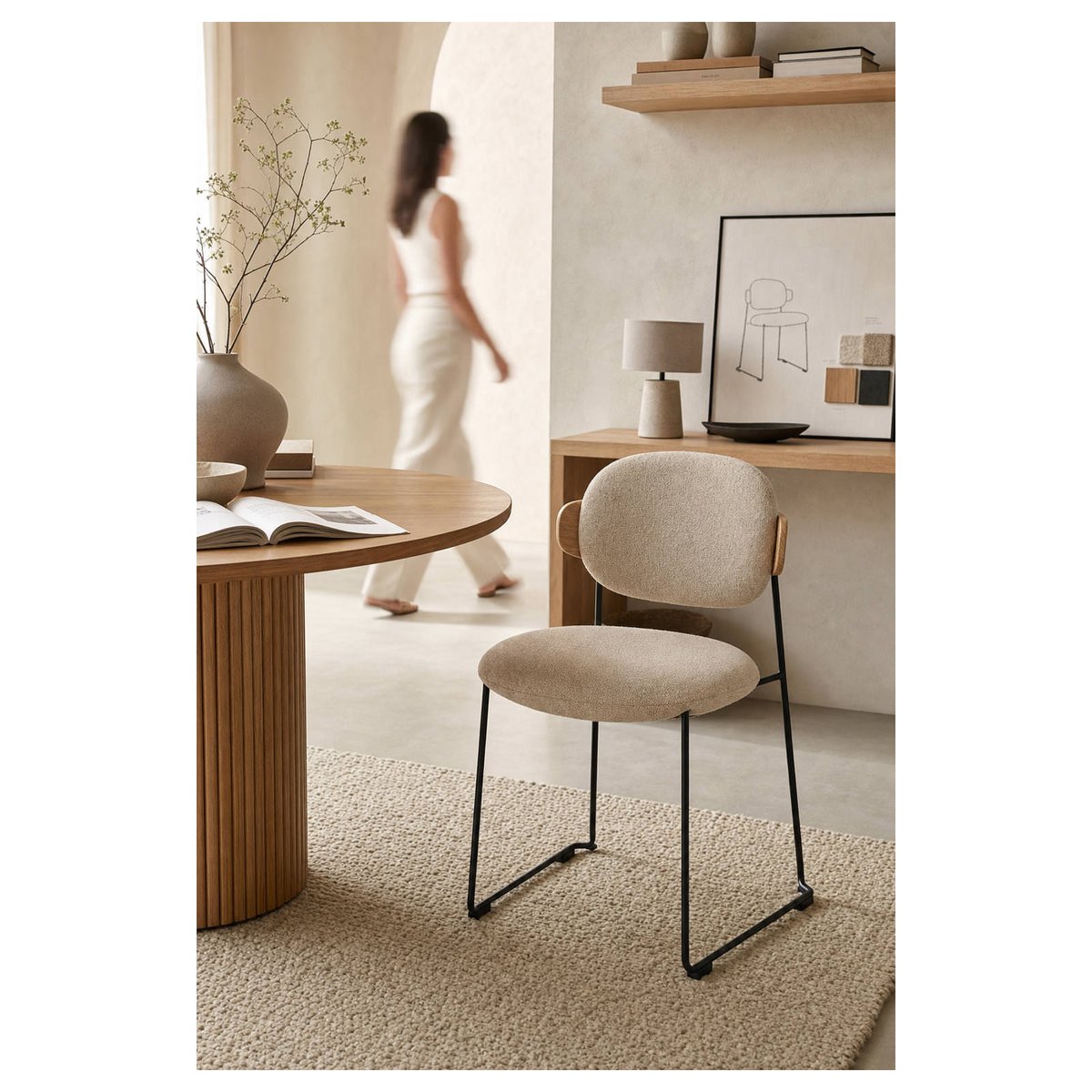 Chaise en tissu et métal beige, naturel et noir, RECOLLECTION