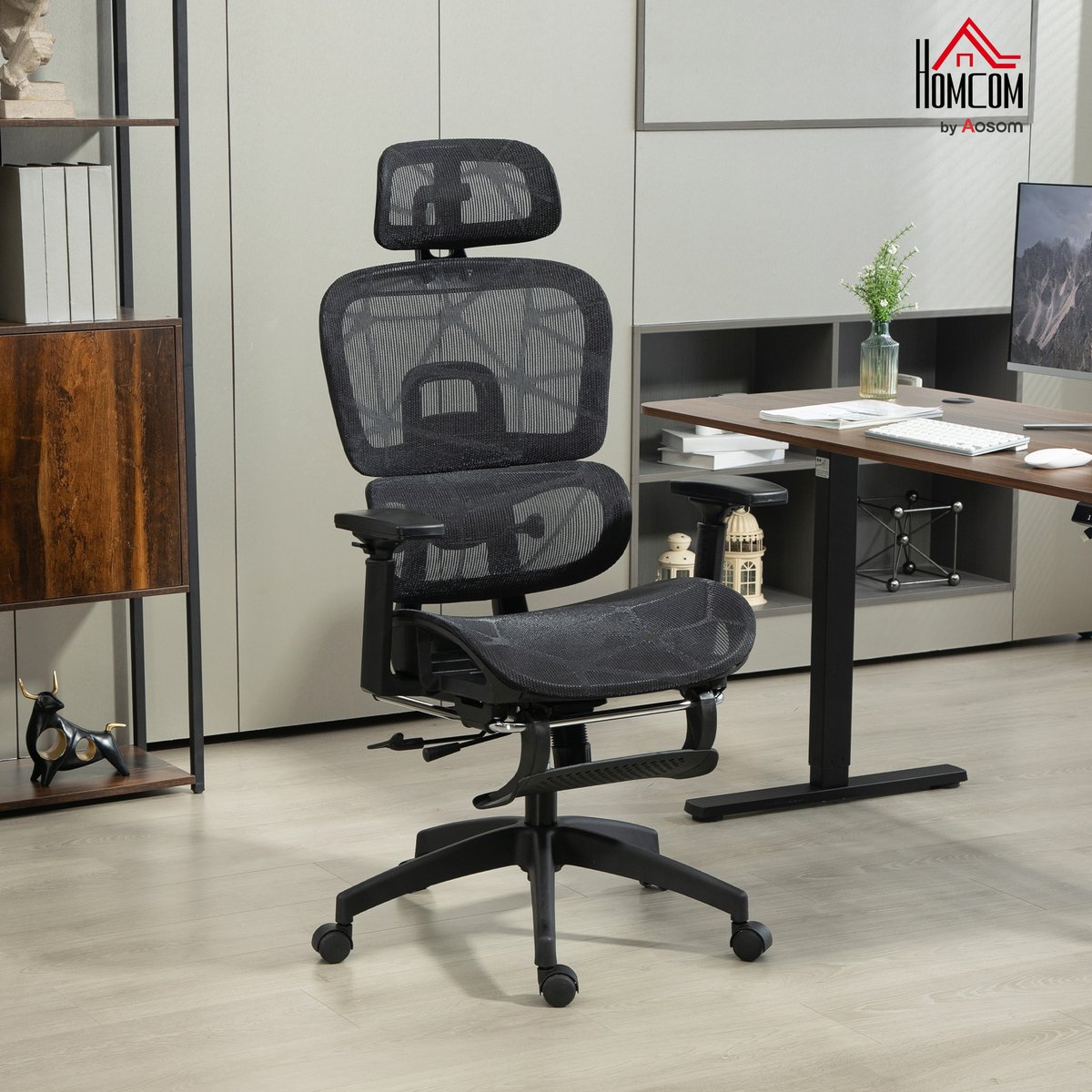 Chaise de bureau Maille (100 % polyester) noir, HOMCOM