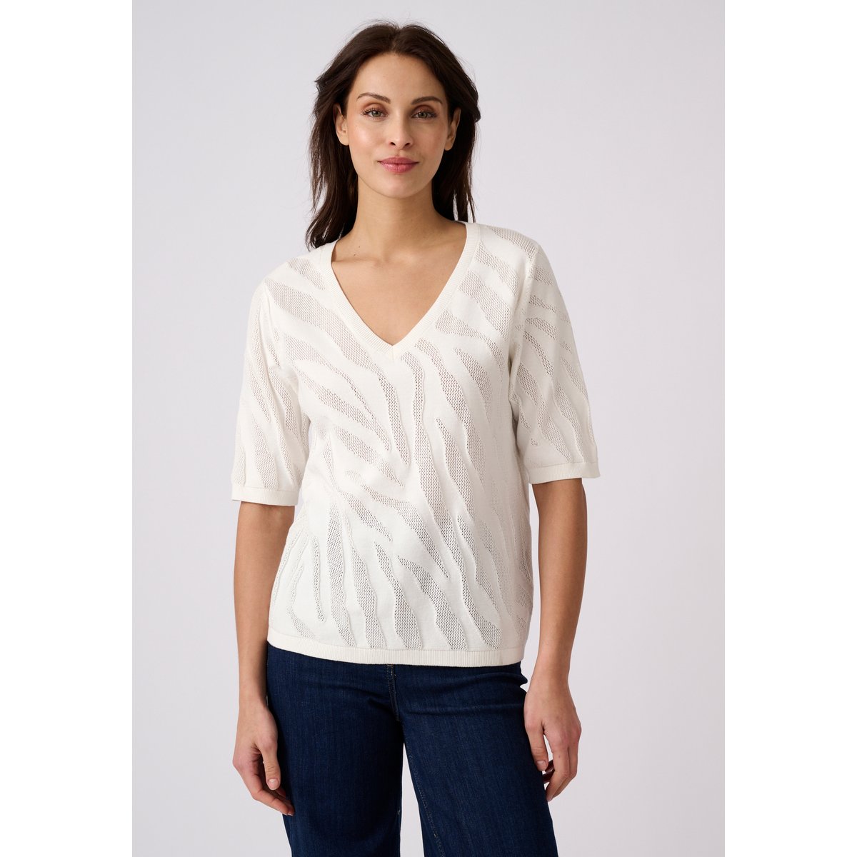 Pull jeu de maille motif zébré blanc cassé, DAMART