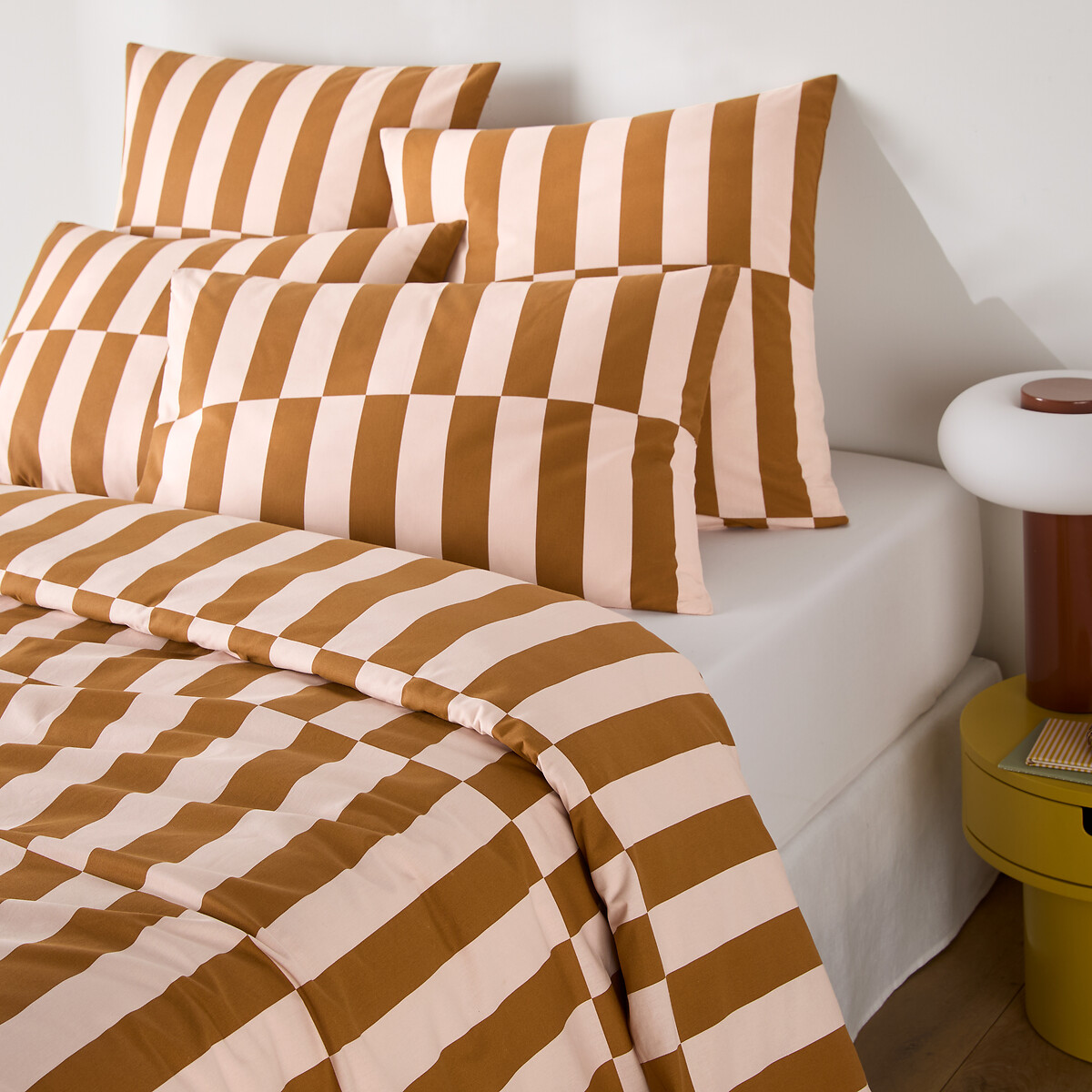 Housse de couette en 50% coton recyclé, imprimé géométrique, TABAKA CARAMEL rose/caramel, LA REDOUTE INTERIEURS
