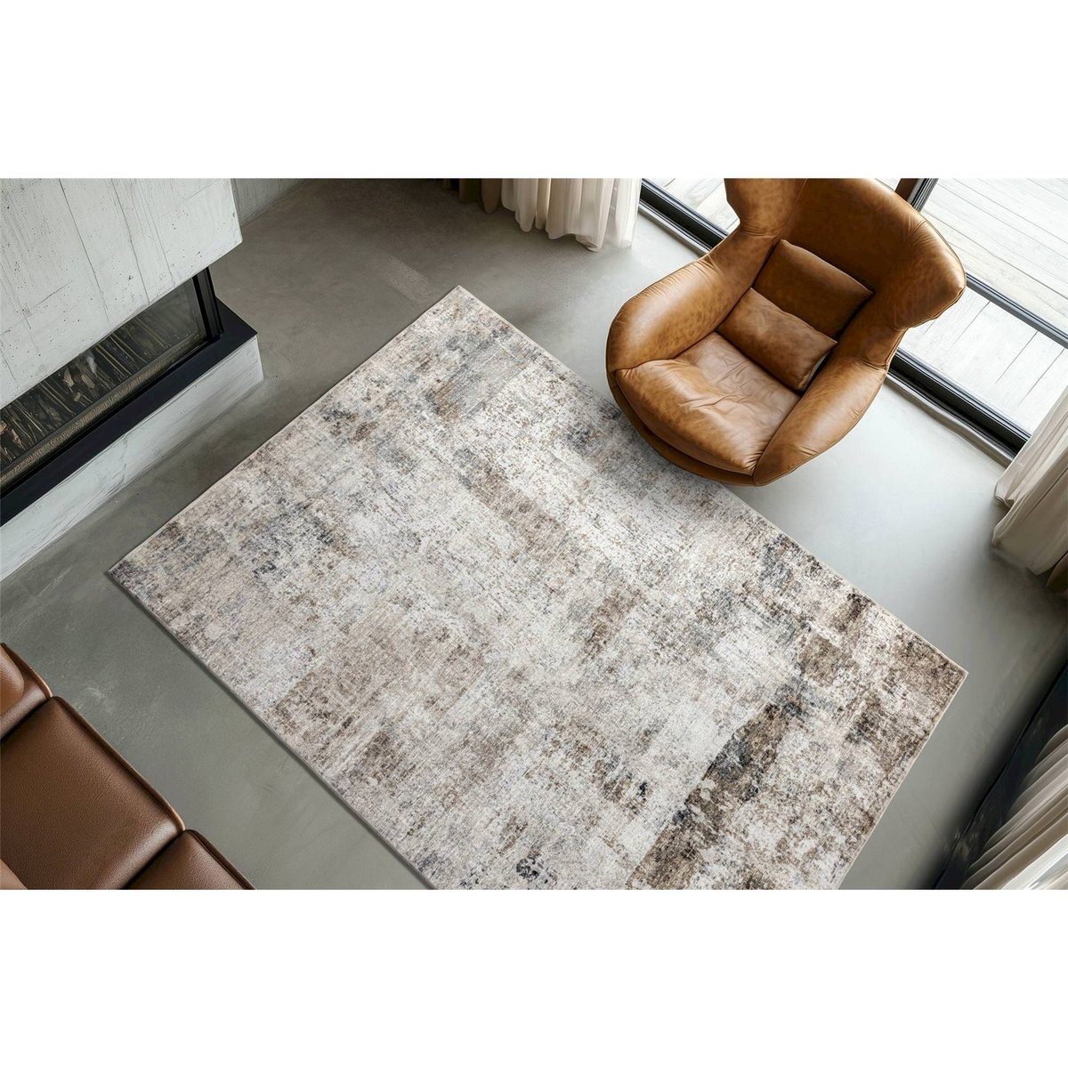 Tapis rectangulaire à poils courts taupe beige chiné effet patiné, ARTE ESPINA