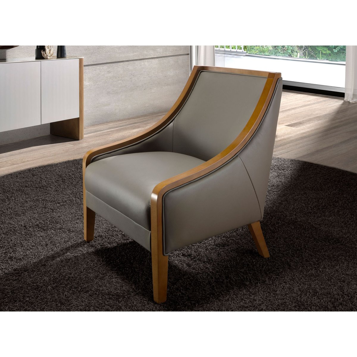 Fauteuil en cuir gris | miel, ANGEL CERDA