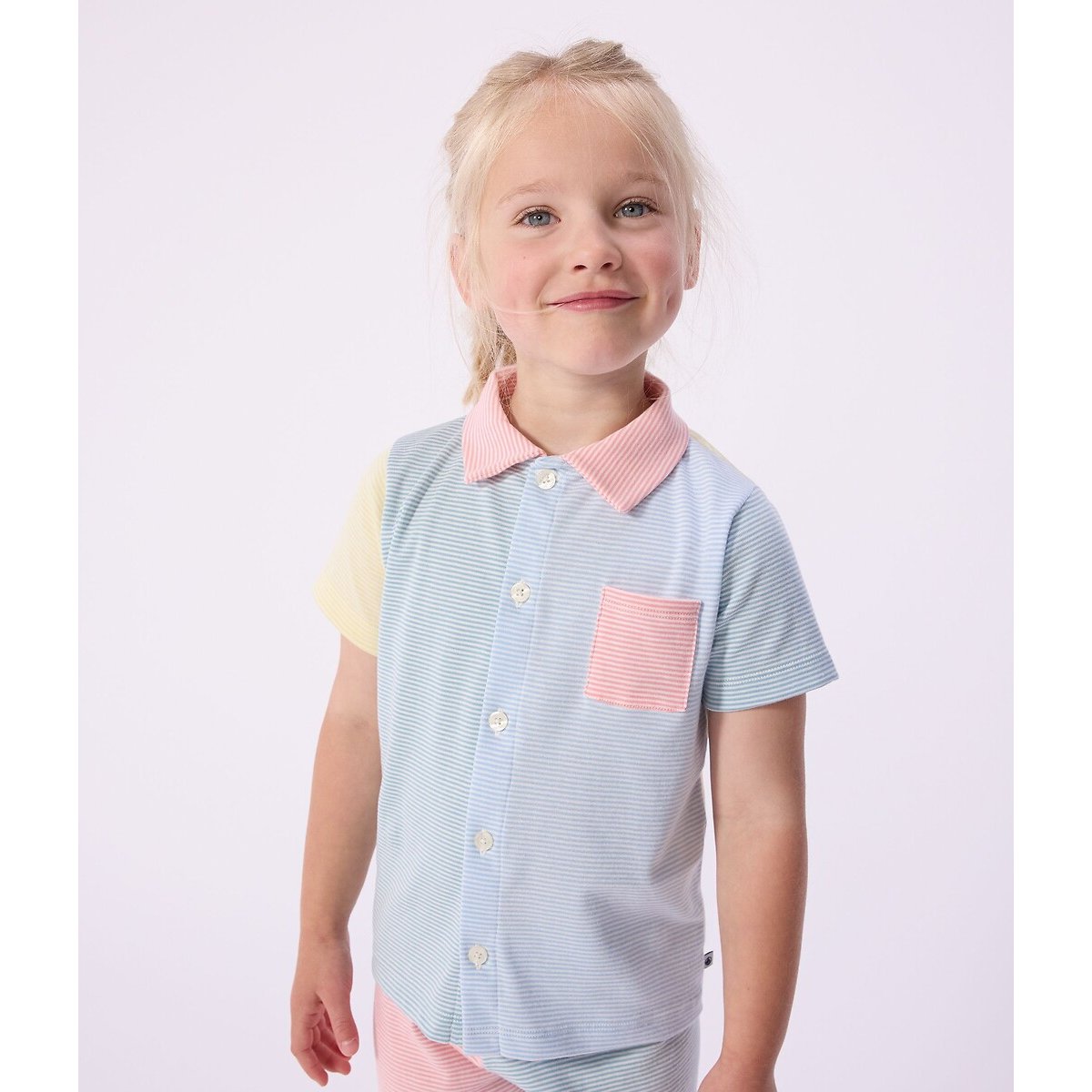Pyjama short boutonné, en coton, à rayures rayé multicolore, PETIT BATEAU