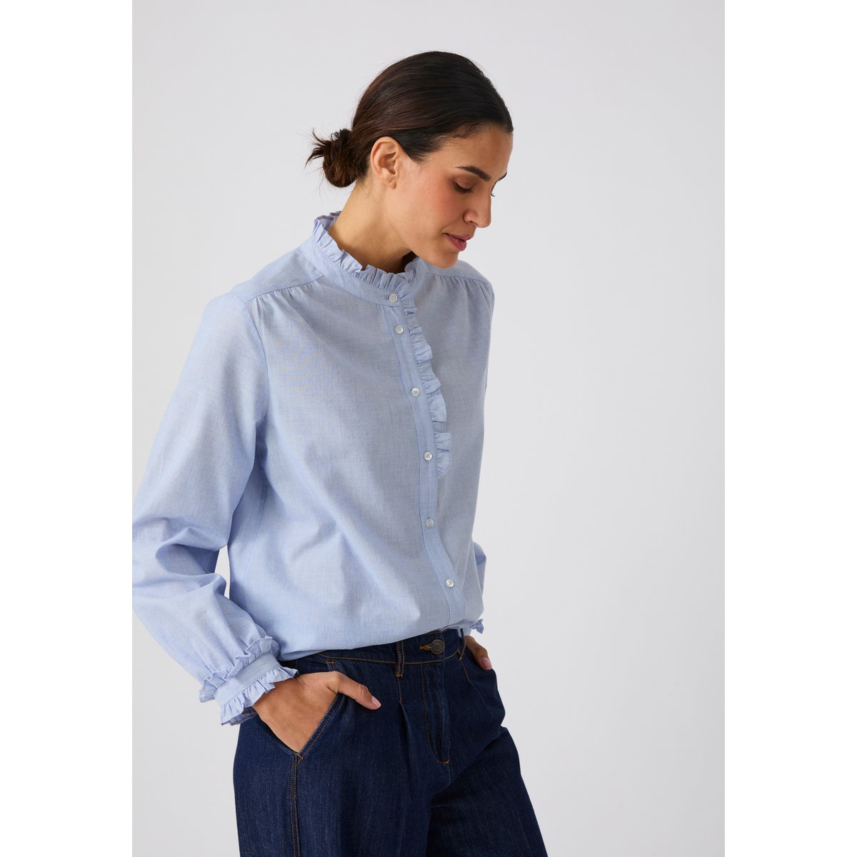 Chemisier chambray volanté bleu ciel, DAMART