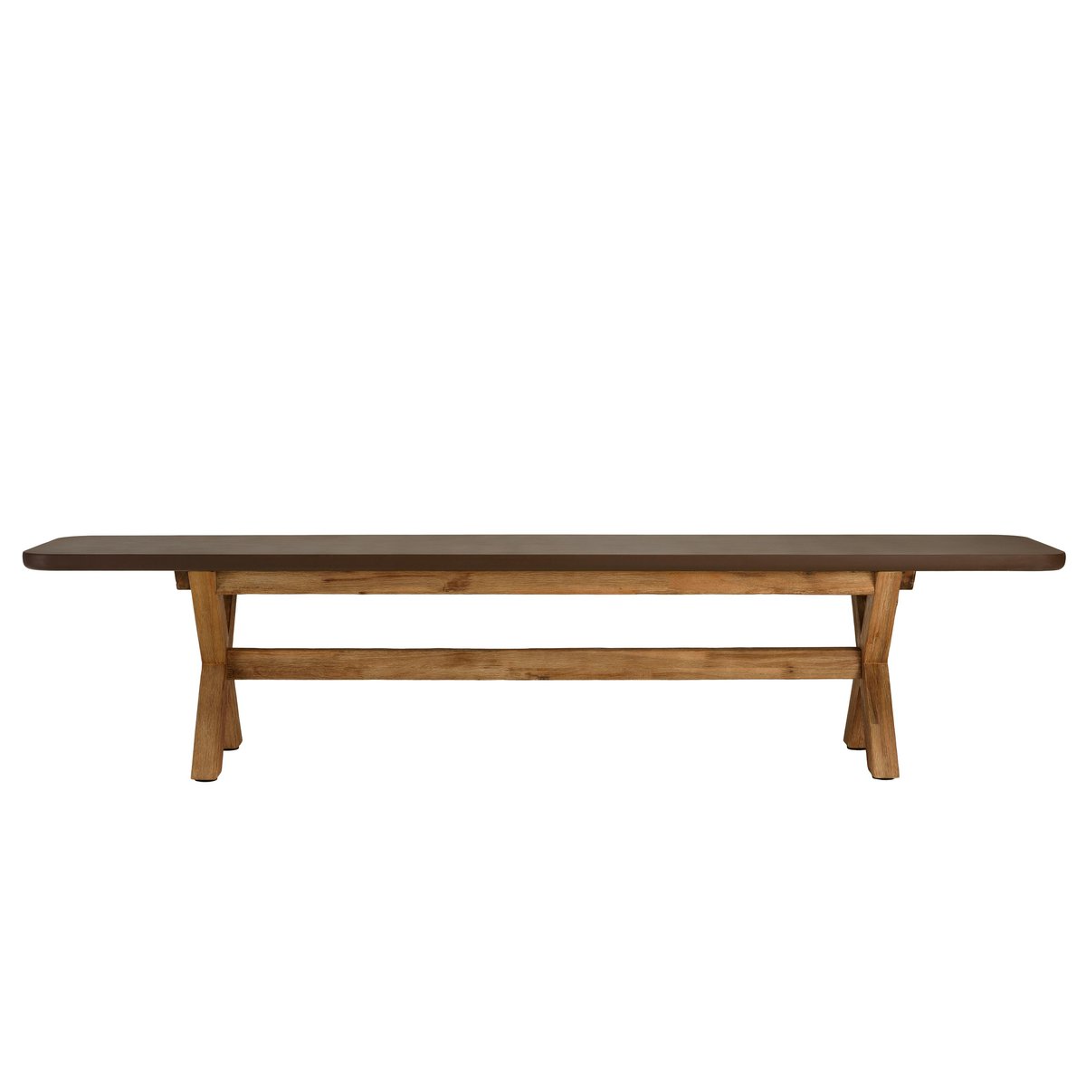 Ensemble table 200 cm et bancs effet béton marron pieds en bois d'acacia CALVI marron, PIER IMPORT