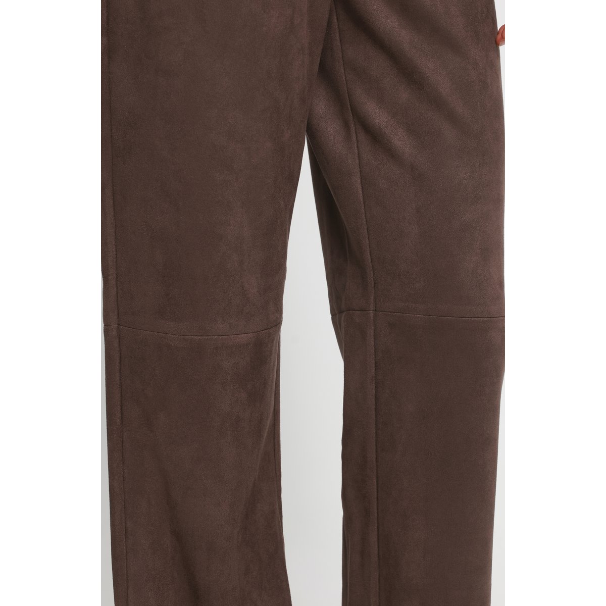 Pantalon coupe droite, finition douce effet suède marron coffee bean, ICHI
