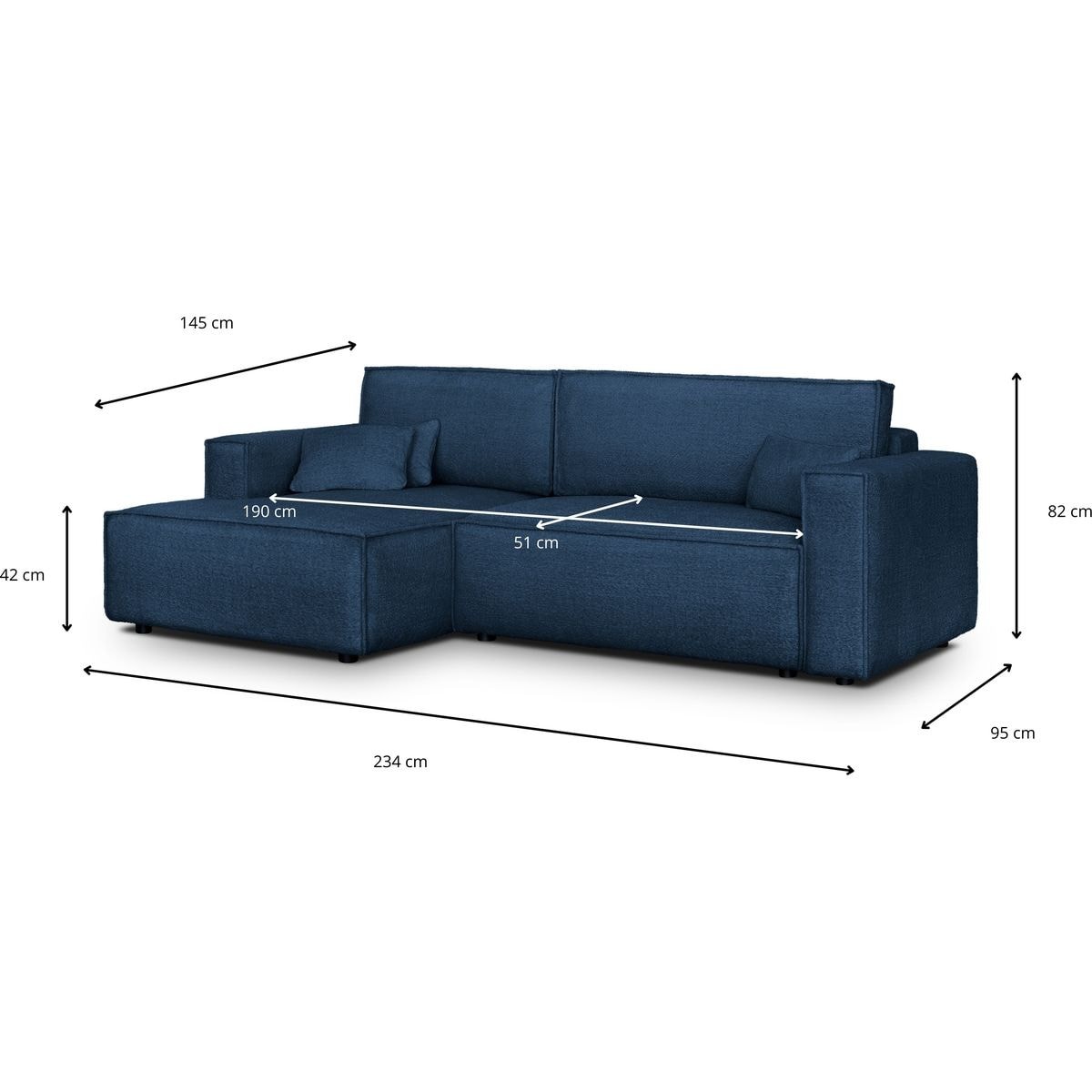 Canapé d'angle à gauche convertible 3 places en tissu bouclé - ASTI bleu foncé, HOMIFAB
